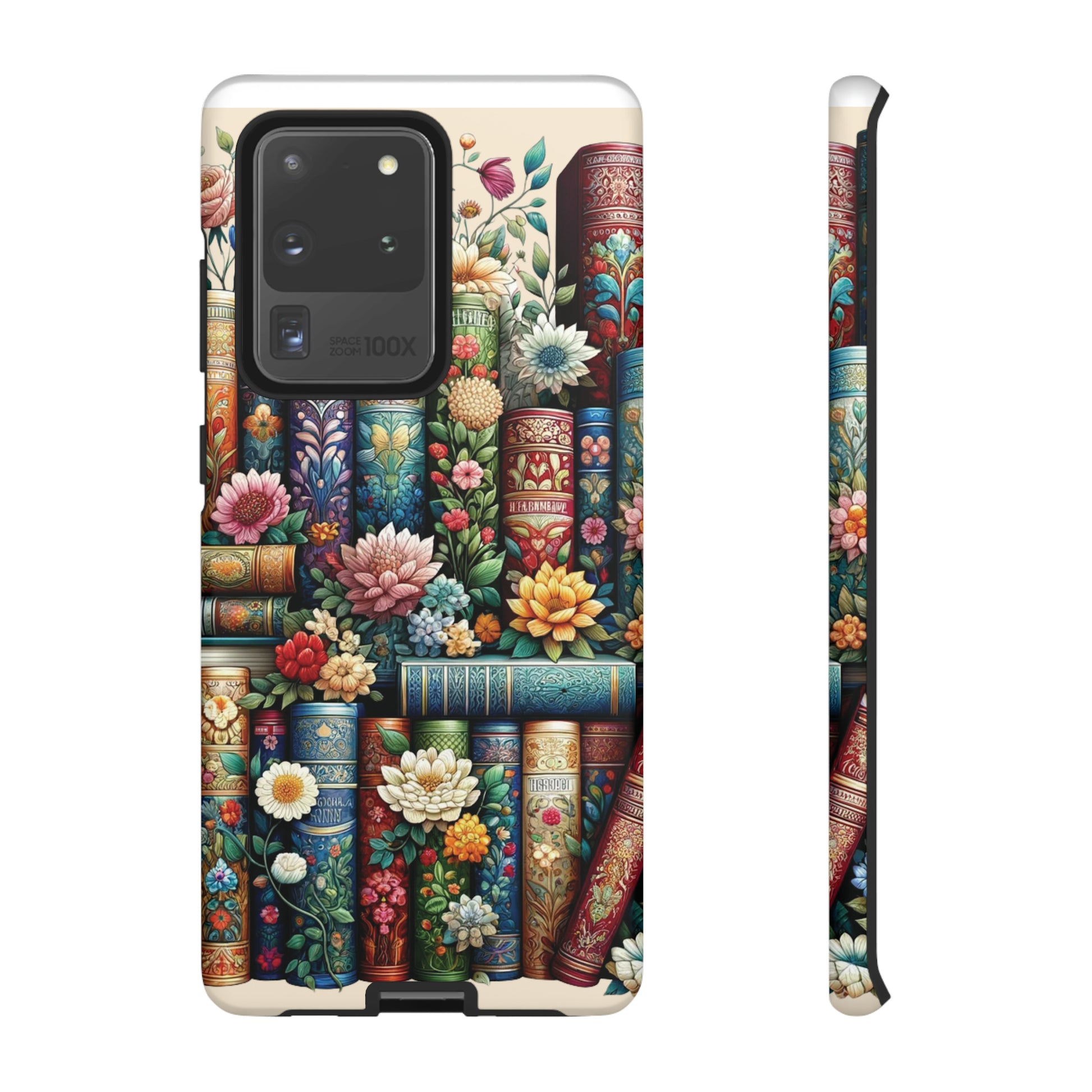 Books and Floral Boho Luxury Phone Tough Case Floral Elegant Durable Stylish for Modern Devices iPhone 15, Samsung iPhone Samsung Accessory Gift for Her.