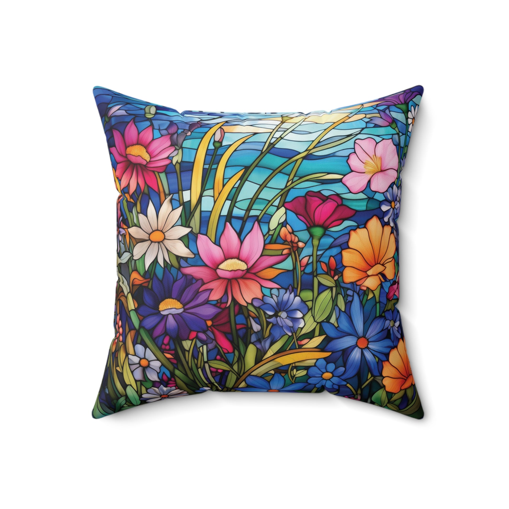 Wildflowers Stain Glass Illusion Decorative Pillow - Retro Christmas Design Square Decorative Pillow  Accent Home Decor | Premium Quality, Soft, and Durable | Perfect for Couch, Bed, or Chair | Elegant Bedrooms Pillow Gift New House, Bridal Shower Gift - MRSBYVALLE