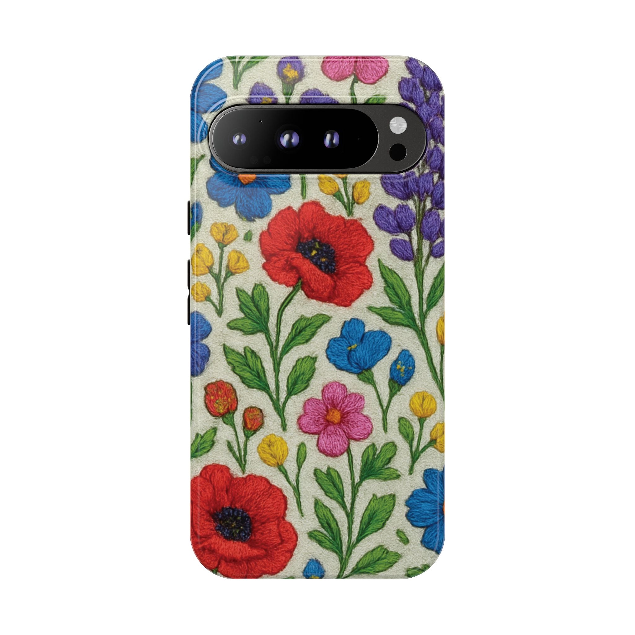 Bright 3D Illusion Wildflower Phone Case Cute Floral Design in Red, Pink, Blue – Aesthetic Protective Case for iPhone and  Android