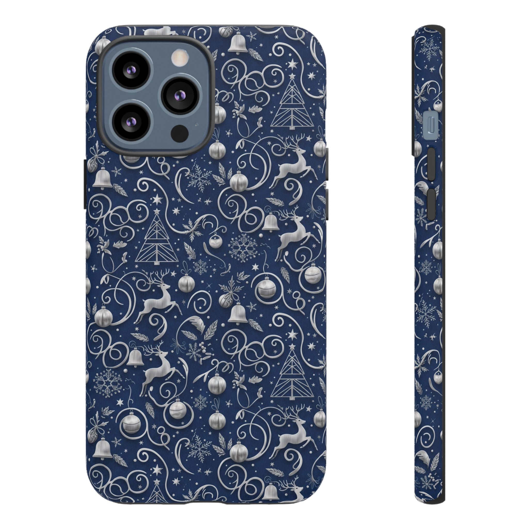 Blue & Silver Christmas Phone Case – Holiday Sparkle Design for iPhone 17, All iPhones & Galaxy | MRSBYVALLE Gift for Her