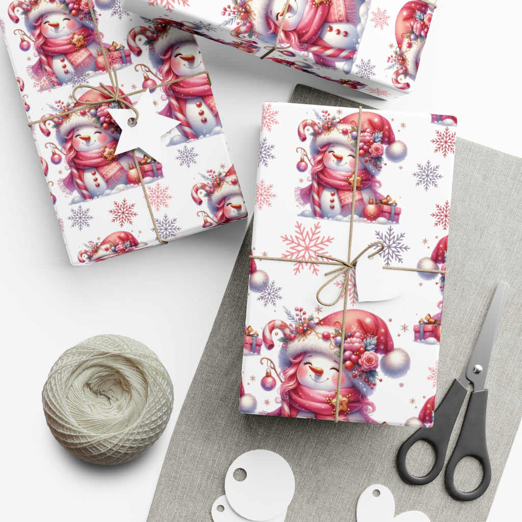 Enchanting Pink Christmas Wrapping Paper Whimsical Winter Wonderland with Pastel Trees, Snowflakes, and Festive Gifts Perfect for a Magical Holiday Season in Matte/Satin, All Occasion - MRSBYVALLE