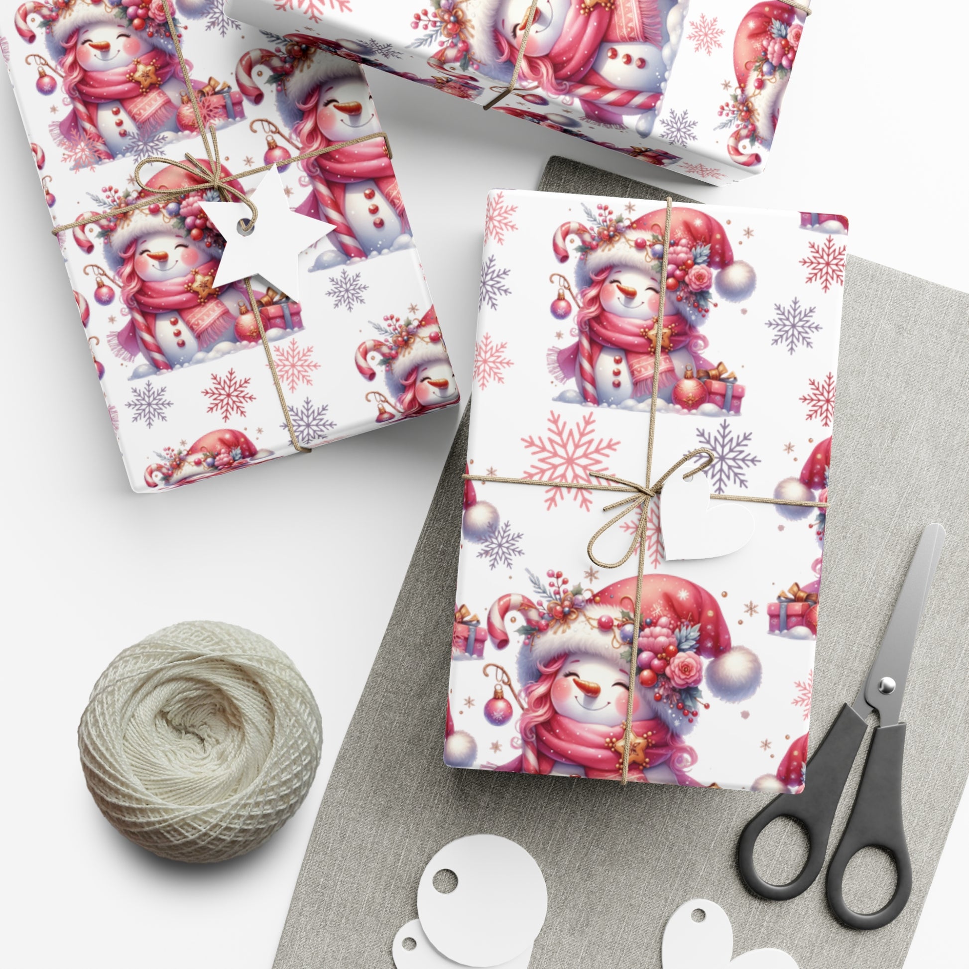 Enchanting Pink Christmas Wrapping Paper Whimsical Winter Wonderland with Pastel Trees, Snowflakes, and Festive Gifts Perfect for a Magical Holiday Season in Matte/Satin, All Occasion - MRSBYVALLE