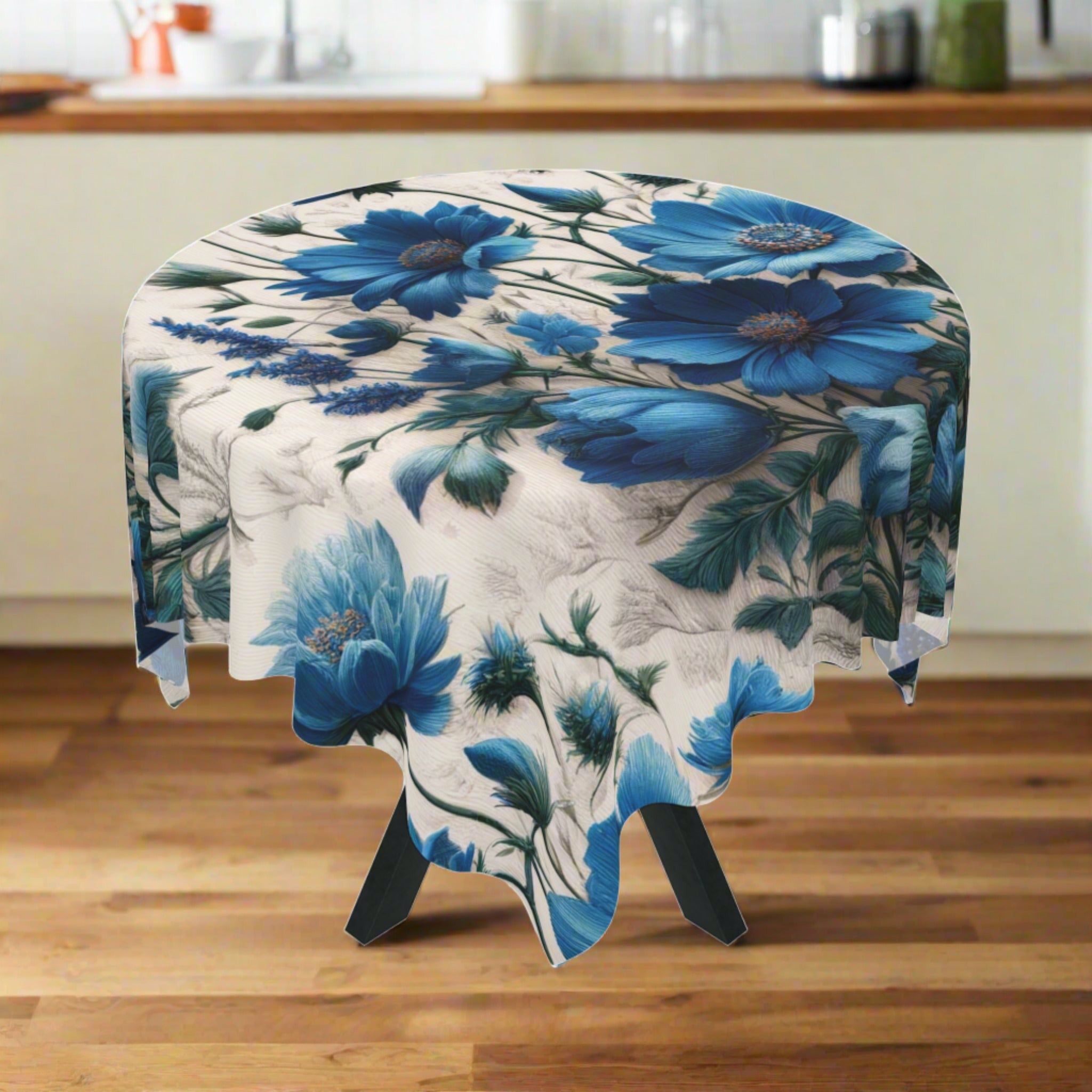 Blue Wildflower Tablecloth 100% Polyester, Vibrant Double-Sided Print, Durable & Stylish, Perfect for Dining Tables, Outdoor Picnics, and Special OccasionsBirthdays all Events and Occasions - MRSBYVALLE