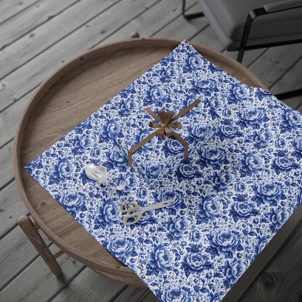 Blue & White Chinoiserie Peony Floral Luxury Gift Wrapping Paper Elegant Gift Wrap for Weddings & Holidays