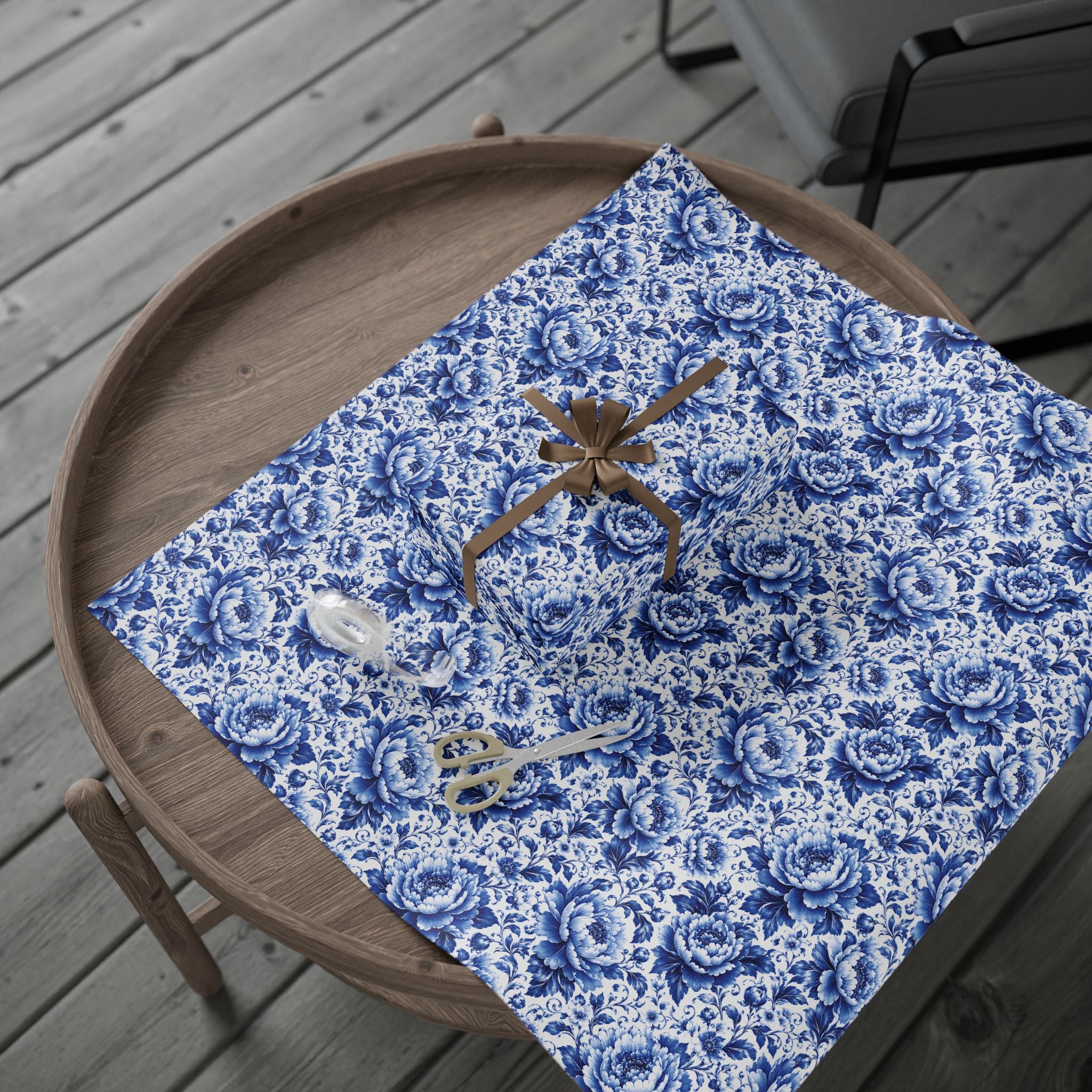 Blue & White Chinoiserie Peony Floral Luxury Gift Wrapping Paper Elegant Gift Wrap for Weddings & Holidays
