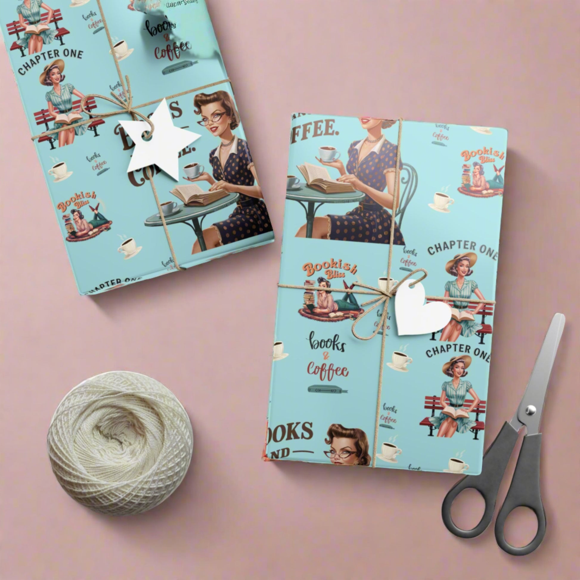 Retro Women Reading Books & Drinking Coffee Wrapping Paper Vintage-Inspired Gift Wrap for Book Lovers & Coffee Enthusiasts Perfect for Christmas Gifts and Special Occasions - MRSBYVALLE