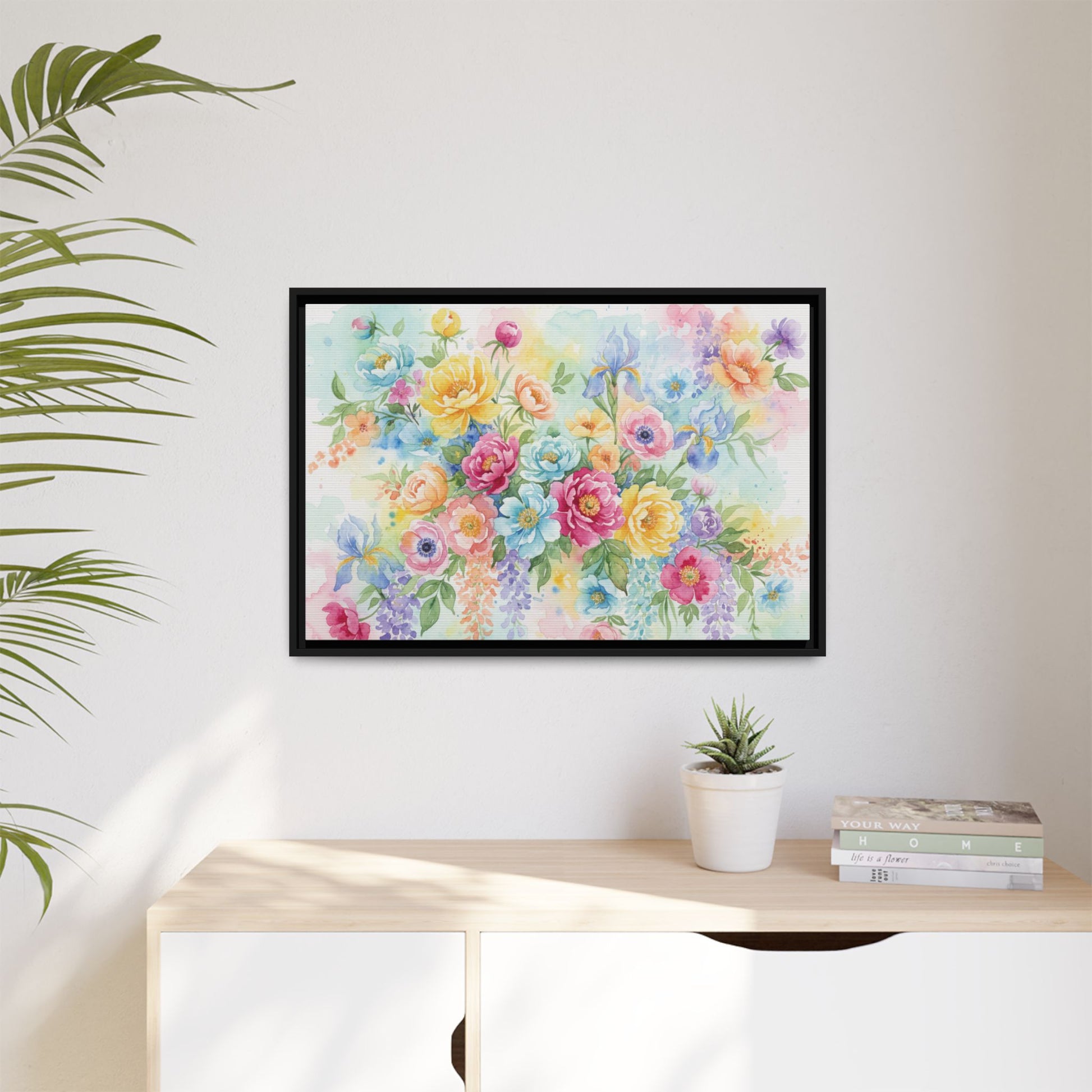 Watercolor Floral Bouquet Canvas, Framed Matte Wall Art | Multi-Color Wall Art