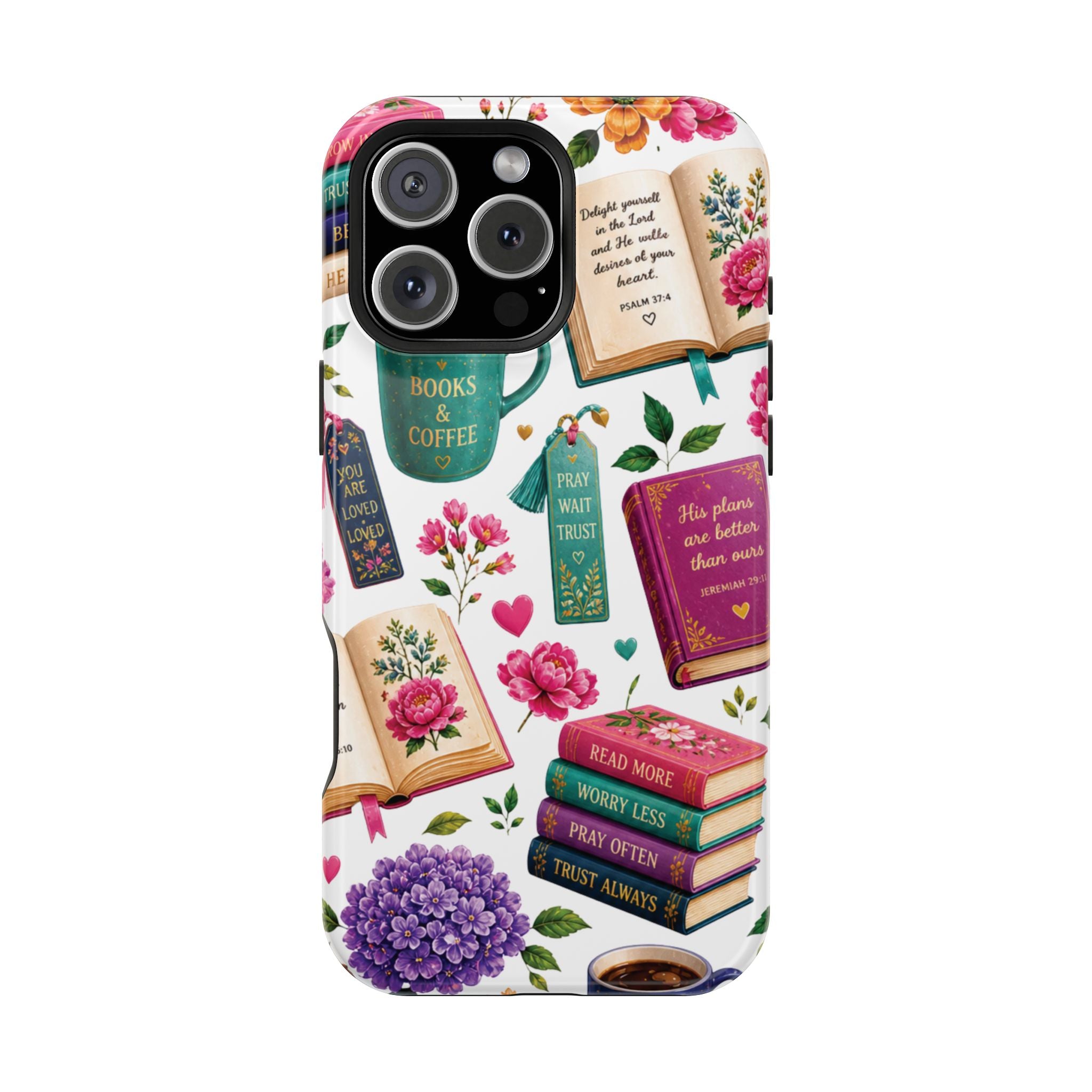 Christian Books & Coffee Phone Case — Magnetic Impact-Resistant Christian Gift