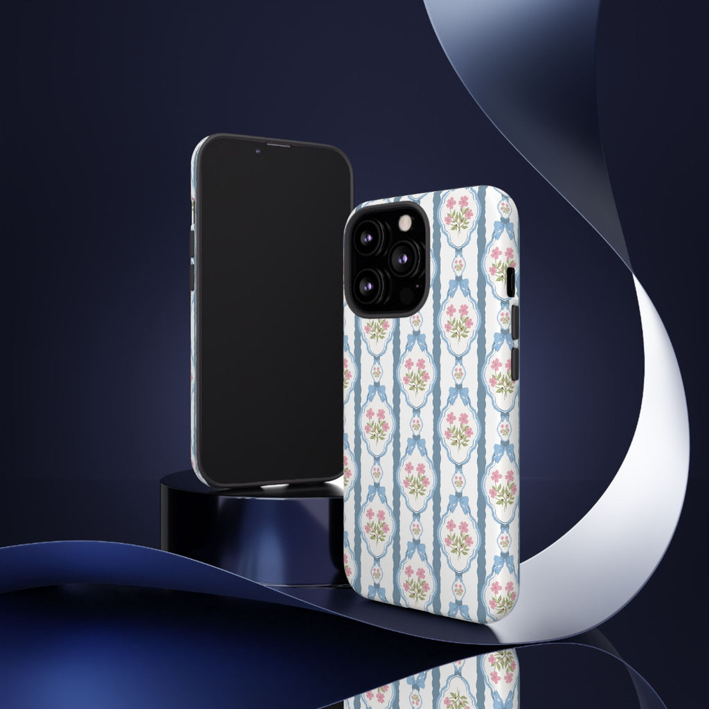 Coque de téléphone Vintage Nœud Bleu et Rose — Motif floral romantique « Tough Cases »