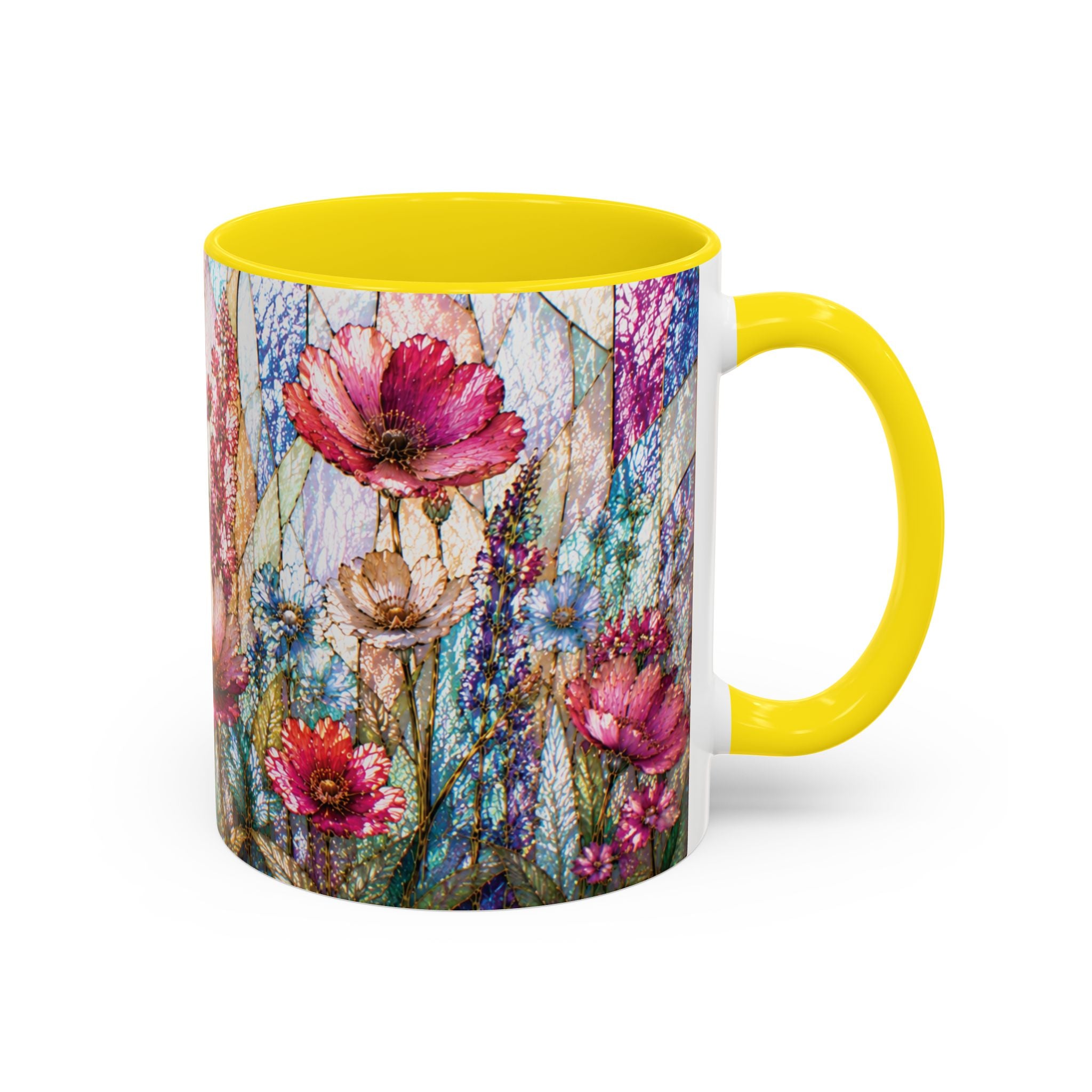 Wildflower Watercolor Coffee Mug Vibrant Wildflower Accent 11/15oz Stain Glass Illusion