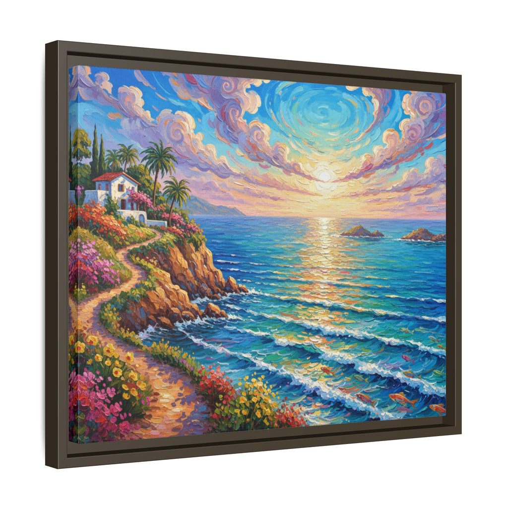 Toile imprimée florale océanique | Décoration murale colorée et lumineuse de paysage marin, œuvre d'art de bureau encadrée et mate