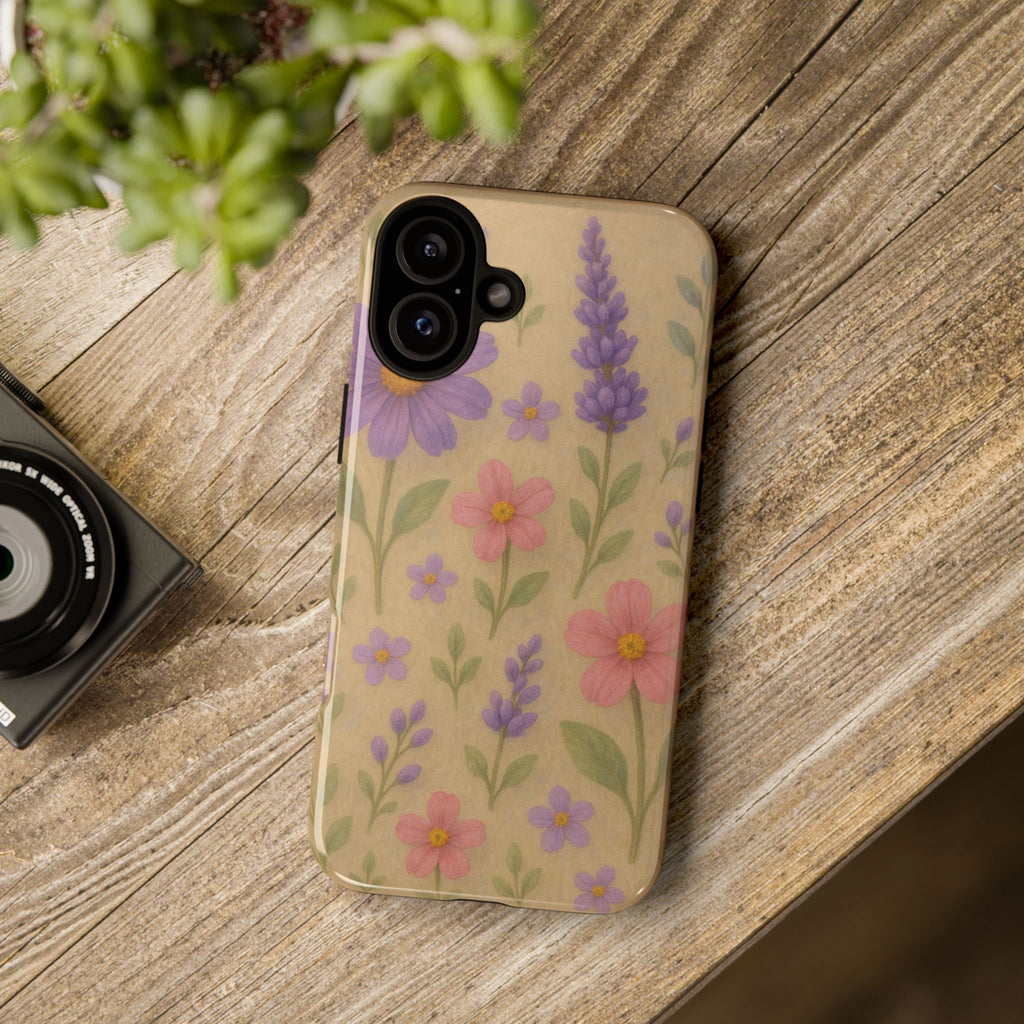 3D Illusion Wildflower Phone Case Cute Pastel Floral Design in Lavender, Pink, Mint Green – Aesthetic Protective Case for iPhone and  Android