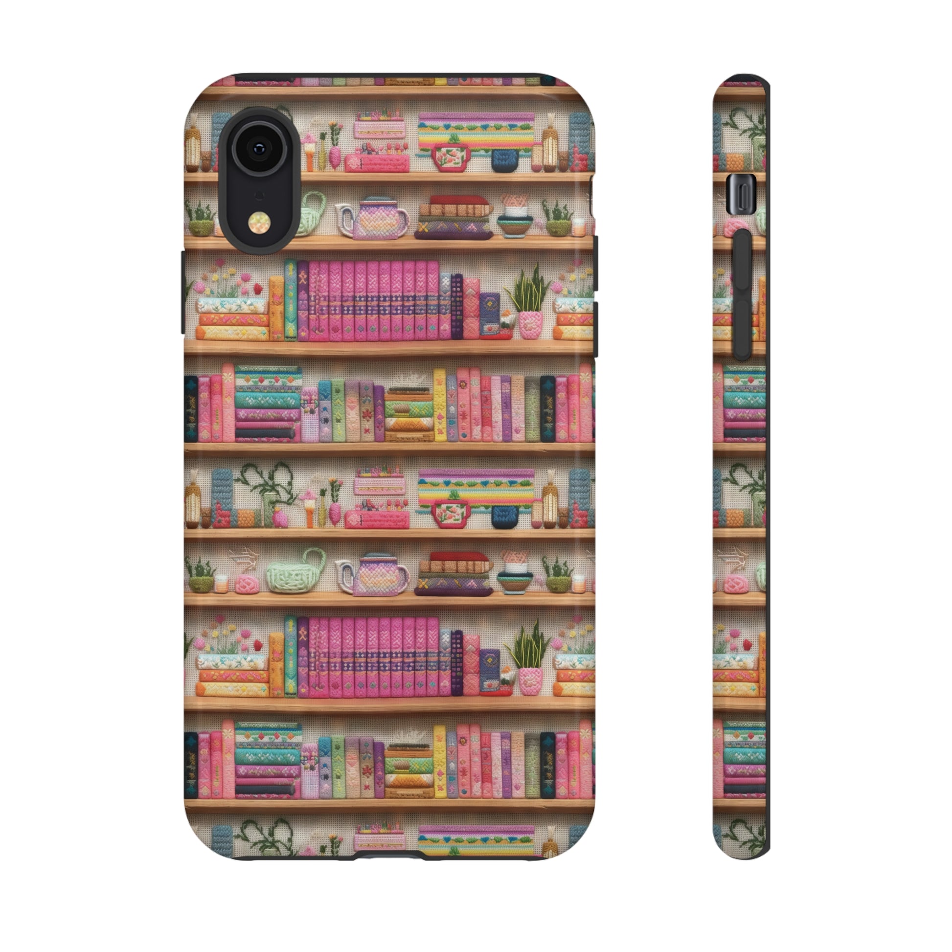 Phone Case 3D Illusion Books & Shelf Embroidery Design with Vibrant Colors Gift for Her Phone 15, Samsung iPhone Samsung Gift for Her Case iPhone 15, Samsung iPhone Samsung Accessory Gift for Her.