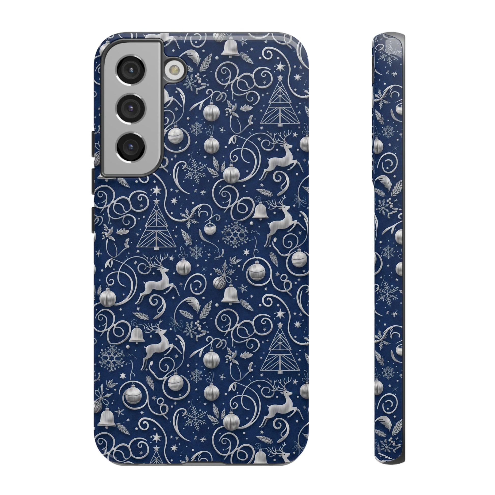 Blue & Silver Christmas Phone Case – Holiday Sparkle Design for iPhone 17, All iPhones & Galaxy | MRSBYVALLE Gift for Her