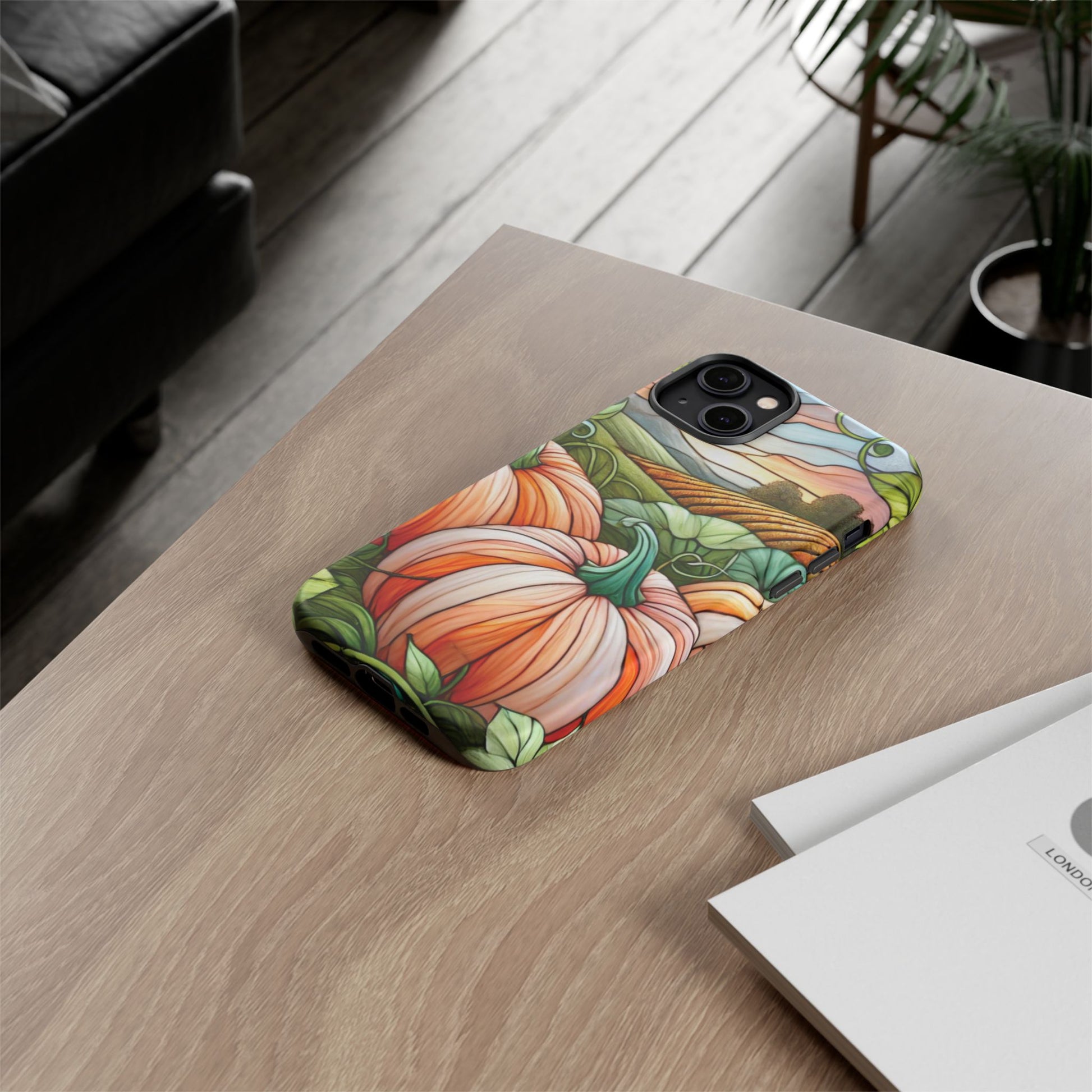 Pumpkins Phone Case Fall Faux Stained-Glass Thanksgiving Cover Pumpkin Lovers Gift for Galaxy S 24 23 22 21 Pixel 5 6 7 8 iPhone 17 , 16 15 14 13 12 Samsung iPhone Samsung Gift for Her