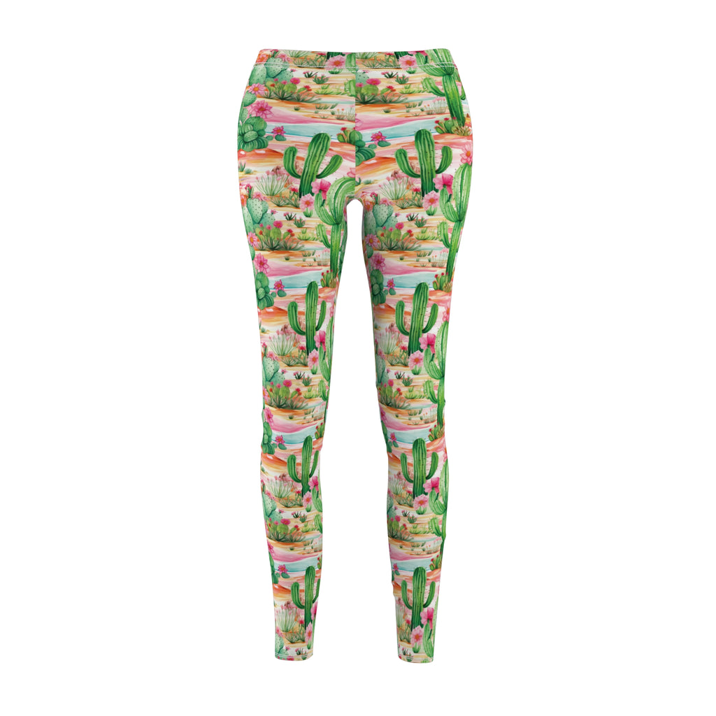 Chic Cactus Pink & Mint Green Abstract Women's Leggings – Stylish Casual Pants for Everyday, Yoga, or Lounging | Soft, Comfy, and Perfect for Active Living Perfect Gift Idea for Her – Available in Plus Sizes - MRSBYVALLE