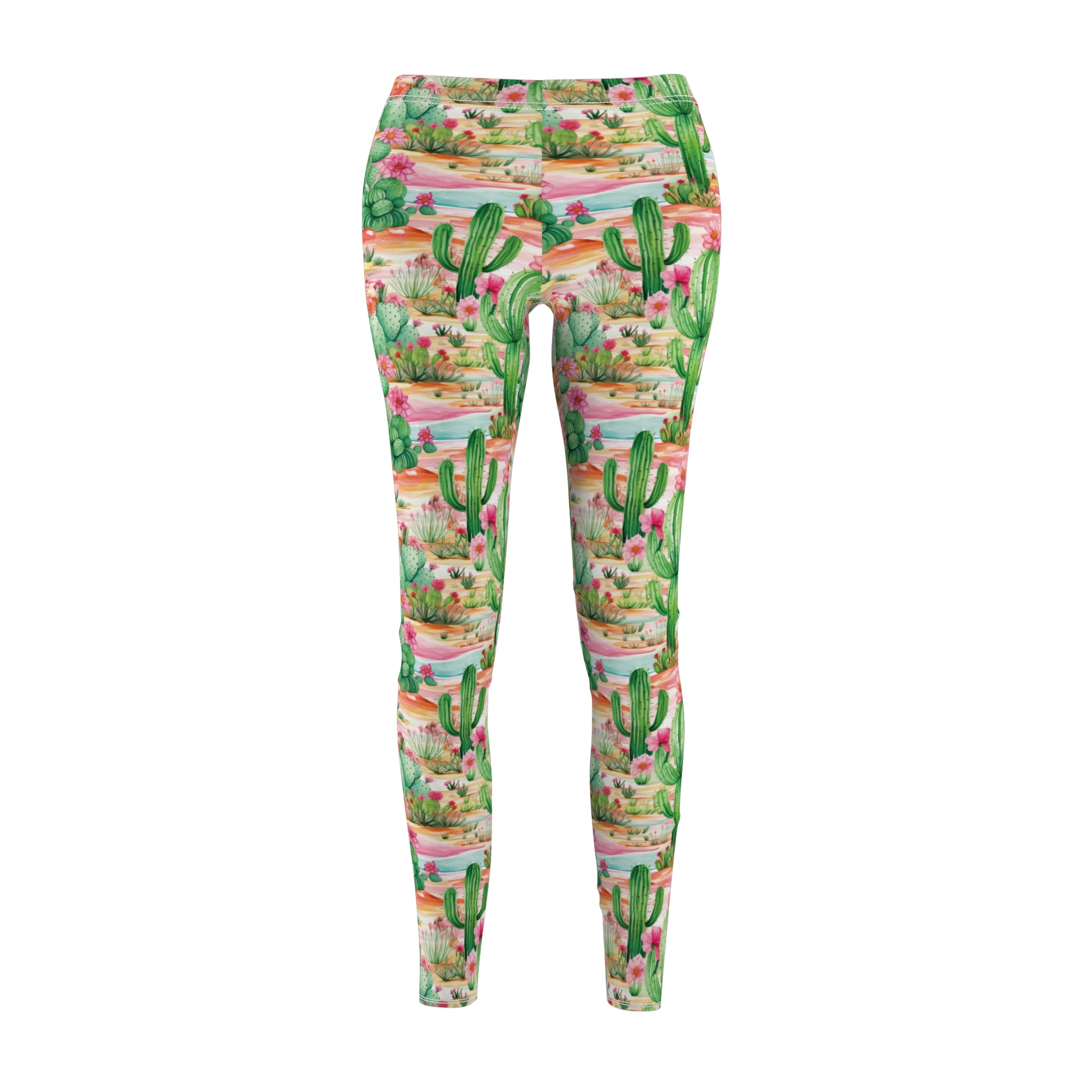 Chic Cactus Pink & Mint Green Abstract Women's Leggings – Stylish Casual Pants for Everyday, Yoga, or Lounging | Soft, Comfy, and Perfect for Active Living Perfect Gift Idea for Her – Available in Plus Sizes - MRSBYVALLE