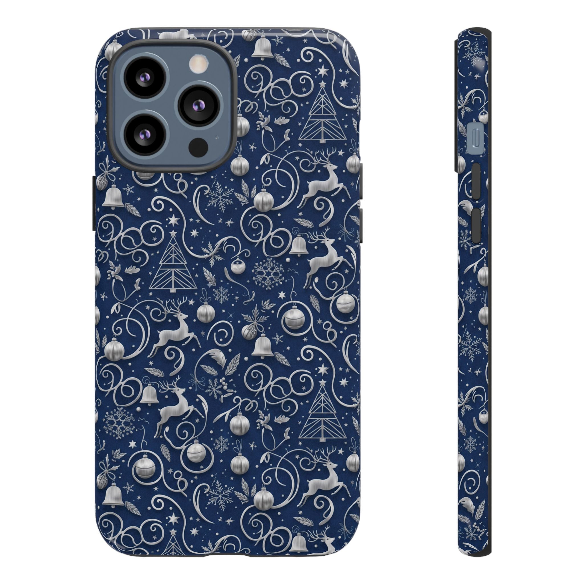 Blue & Silver Christmas Phone Case – Holiday Sparkle Design for iPhone 17, All iPhones & Galaxy | MRSBYVALLE Gift for Her