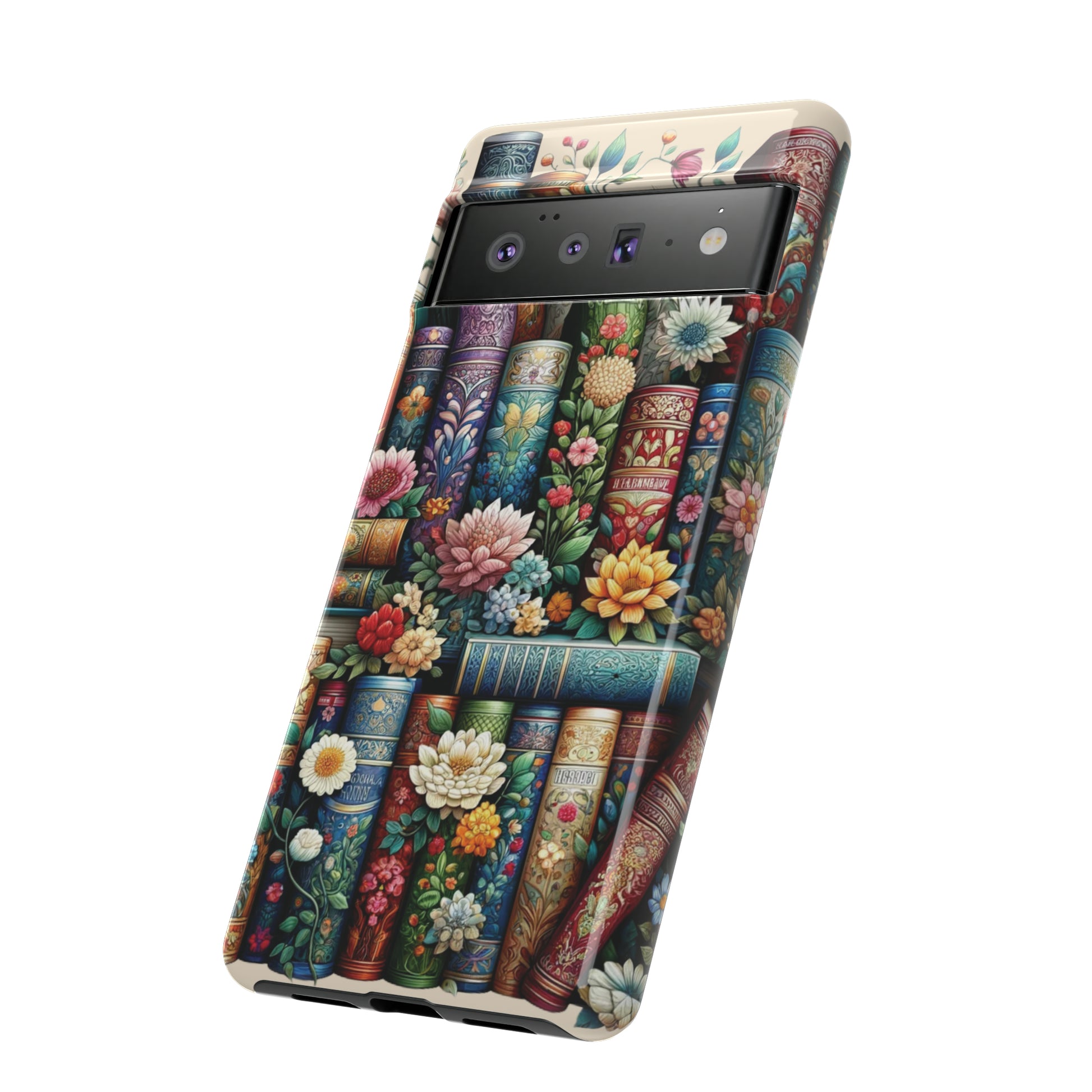 Books and Floral Boho Luxury Phone Tough Case Floral Elegant Durable Stylish for Modern Devices iPhone 15, Samsung iPhone Samsung Accessory Gift for Her.