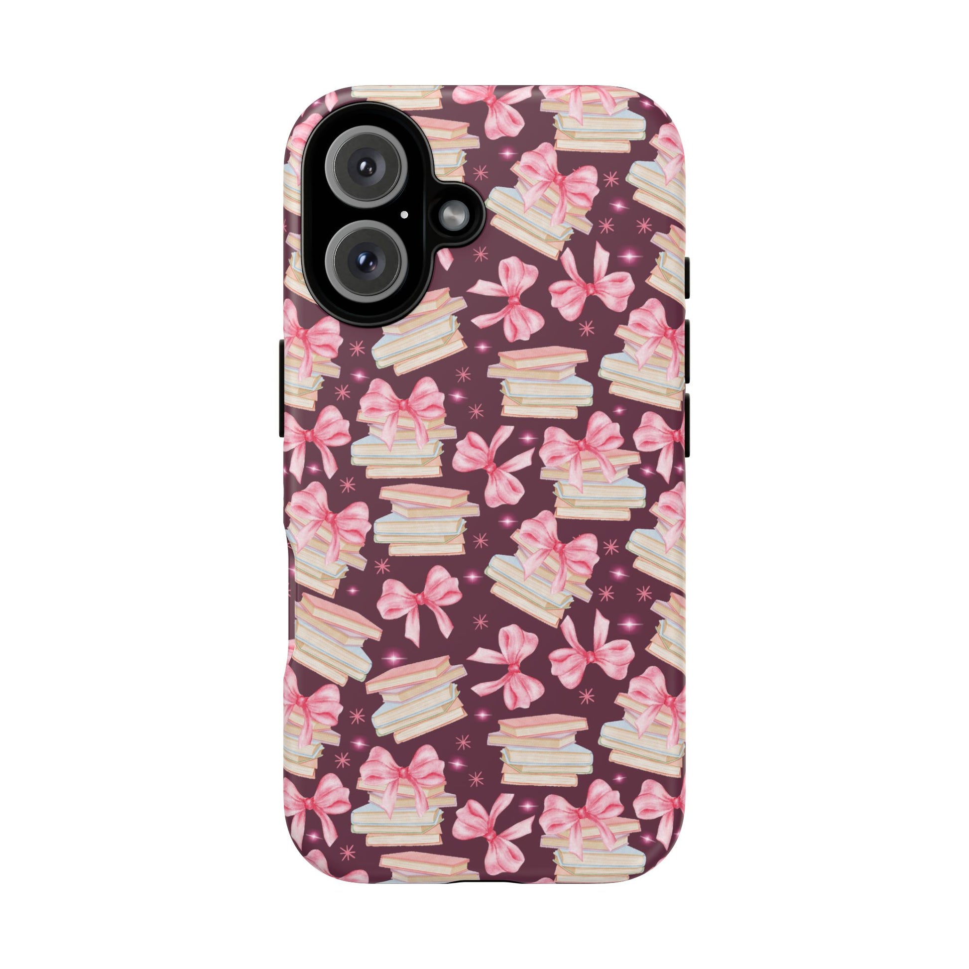 Coquette Pink Bows & Books Phone Case for iPhone 16 15 14 13 12  21 23 Samsung, and Pixel | Stylish Protective Cover Gift for Her Perfect for Floral Lover