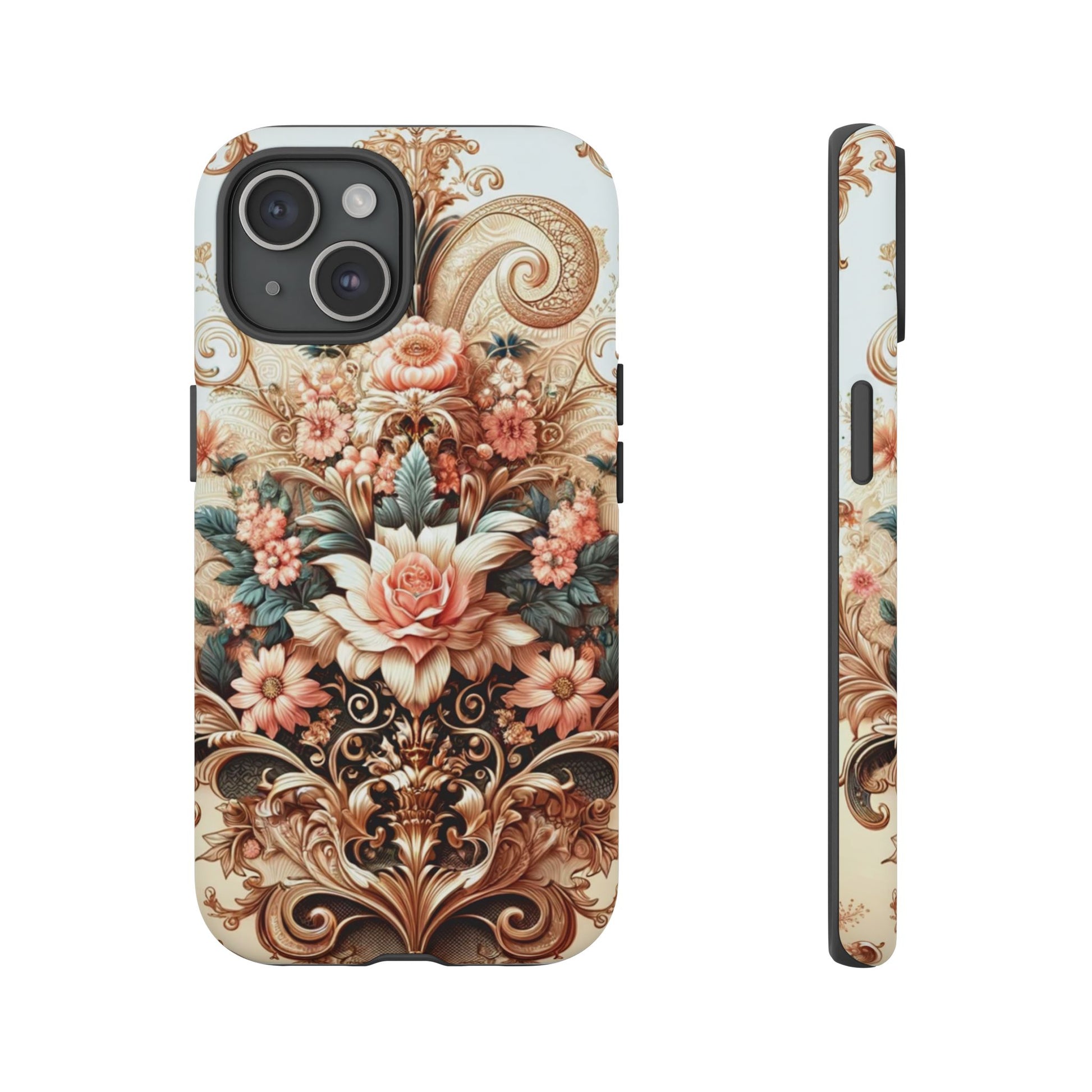 Gold Design Luxury Phone Tough Case Floral Elegant Durable Stylish for Modern Devices iPhone 17, 16, 15, Samsung iPhone Samsung Accessory Gift for Her