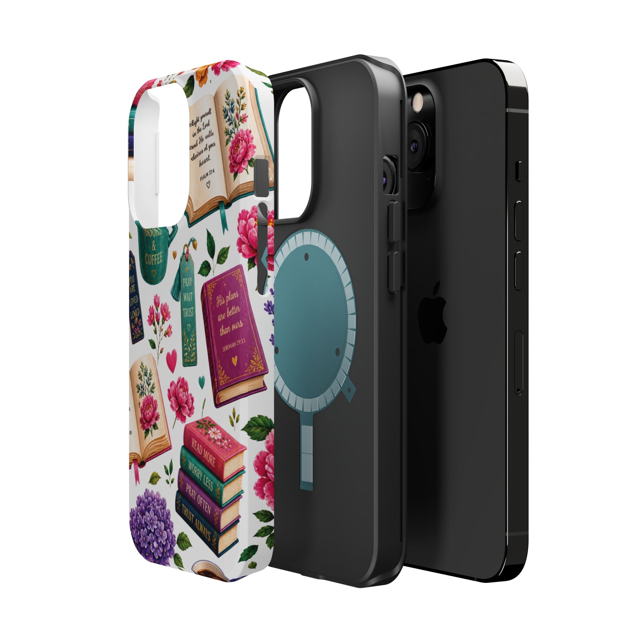 Christian Books & Coffee Phone Case — Magnetic Impact-Resistant Christian Gift