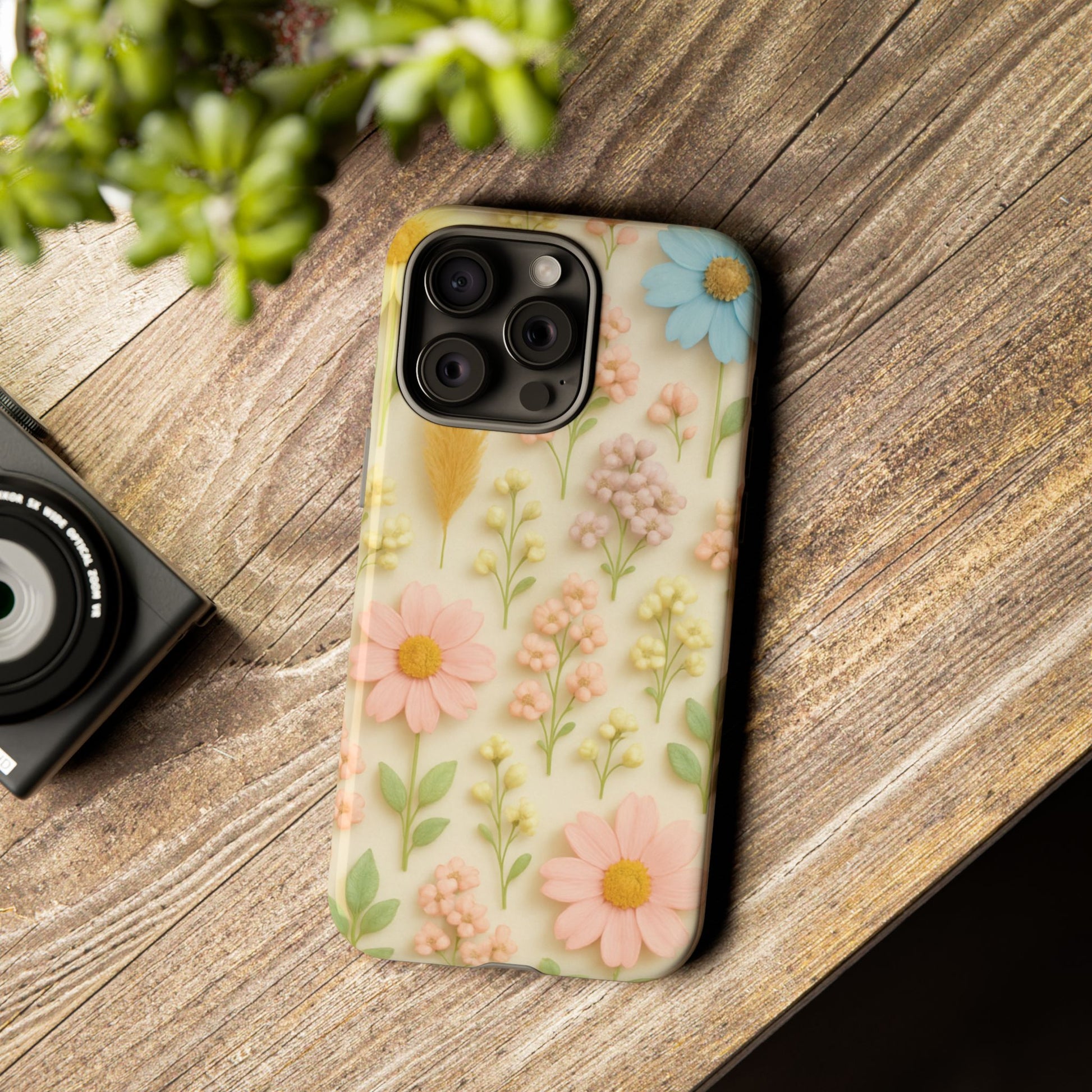Pastel Dried Flowers Illusion Phone Case 3D Realistic Pressed Floral Design, Bright Botanical Aesthetic, Soft Nature-Inspired CoveriPhone & Galaxy