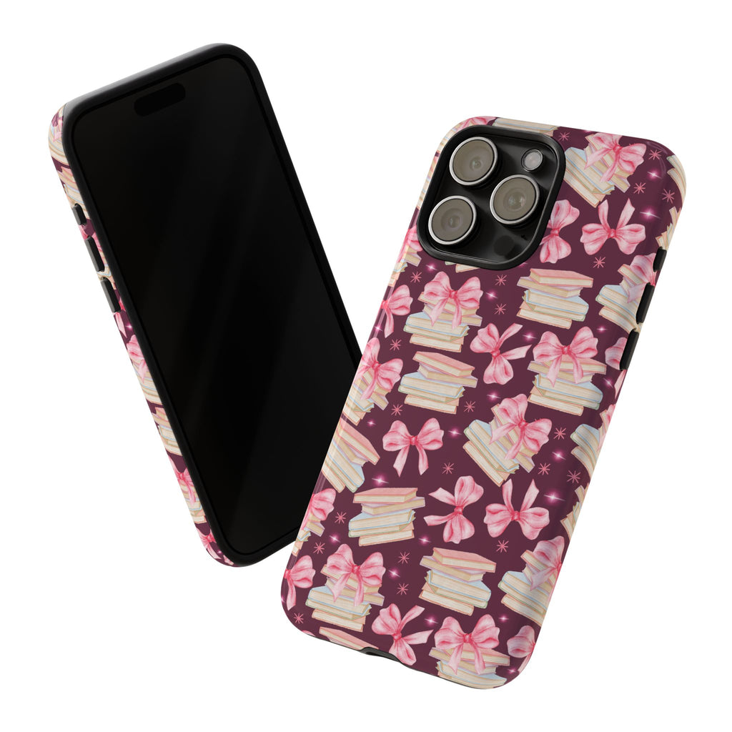 Coquette Pink Bows & Books Phone Case for iPhone 17 and Samsung, Pixel | Stylish Protective Cover Gift for Her Perfect for Floral Lover