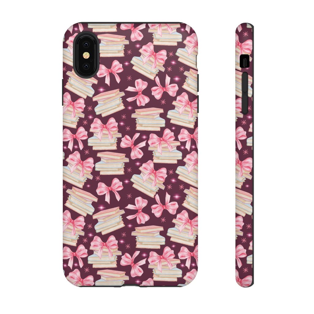 Coquette Pink Bows & Books Phone Case for iPhone 16 15 14 13 12  21 23 Samsung, and Pixel | Stylish Protective Cover Gift for Her Perfect for Floral Lover