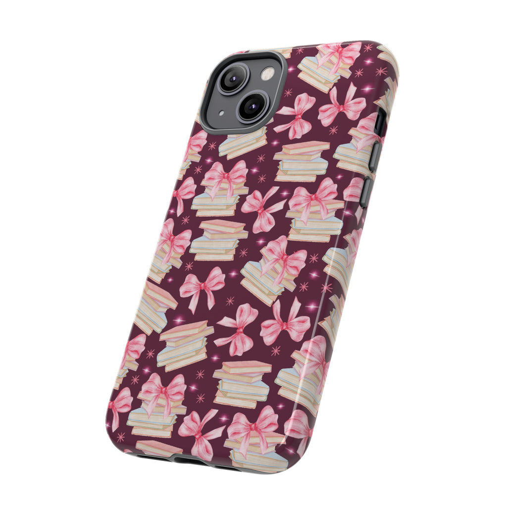 Coquette Pink Bows & Books Phone Case for iPhone 17 and Samsung, Pixel | Stylish Protective Cover Gift for Her Perfect for Floral Lover