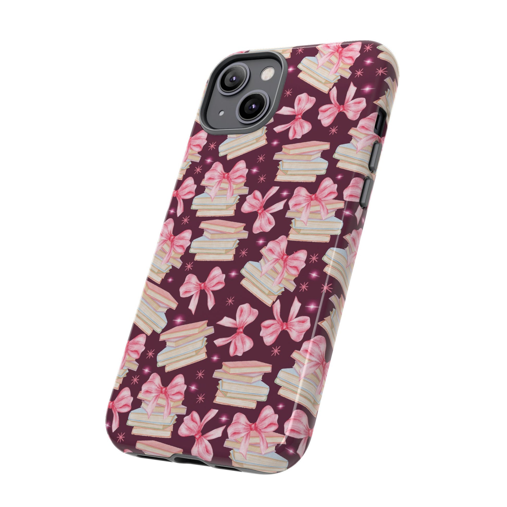 Coquette Pink Bows & Books Phone Case for iPhone 17 and Samsung, Pixel | Stylish Protective Cover Gift for Her Perfect for Floral Lover