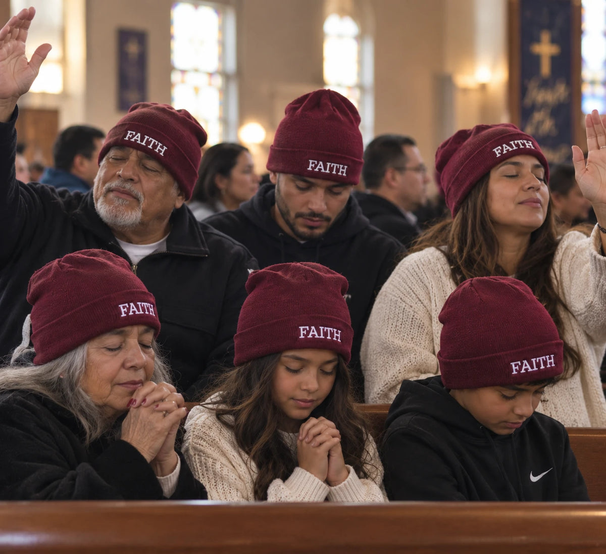 Christian Embroidered Beanie, Jesus, Blessed or Faith Cuffed Knit Winter Hat