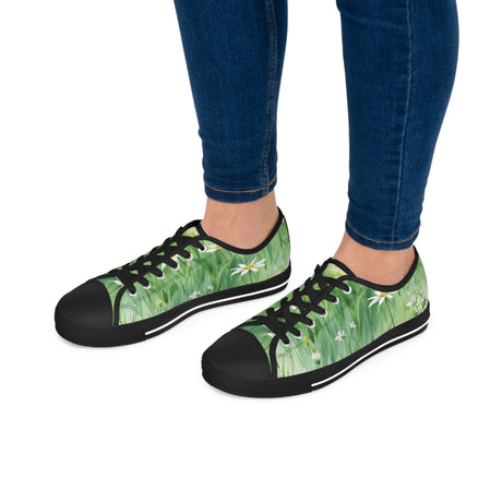 Green Floral Women's Low Top Sneakers Breathable Polyester Canvas, Lightweight Stylish Floral Pastel Design, Comfortable All-Day Wear, Perfect for Walking and Everyday Activities - MRSBYVALLE