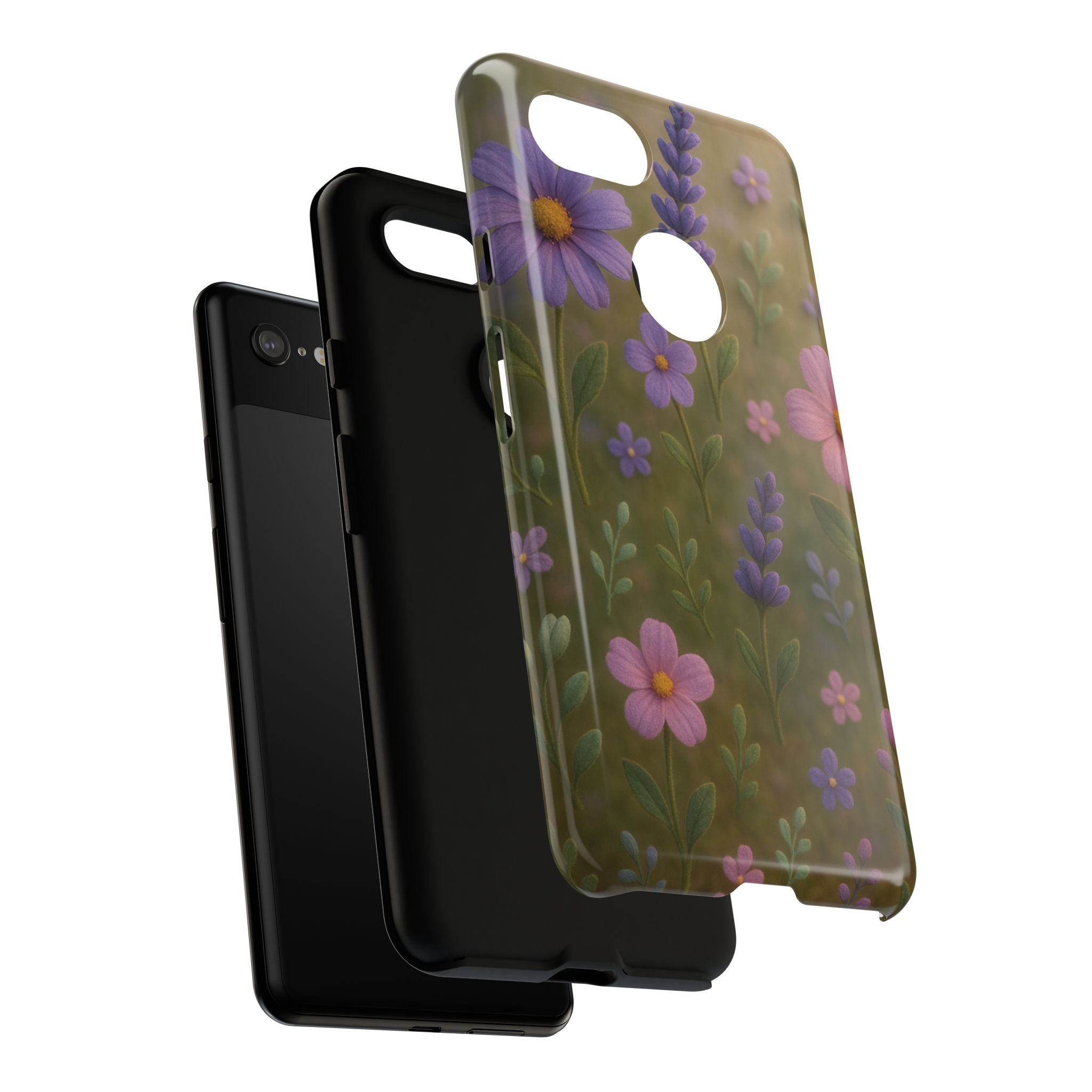 Pastel Flowers 3D Illusion Wildflower Phone Case Cute Pastel Floral Design in Lavender, Pink, Mint Green Aesthetic Protective Case for iPhone and  Android