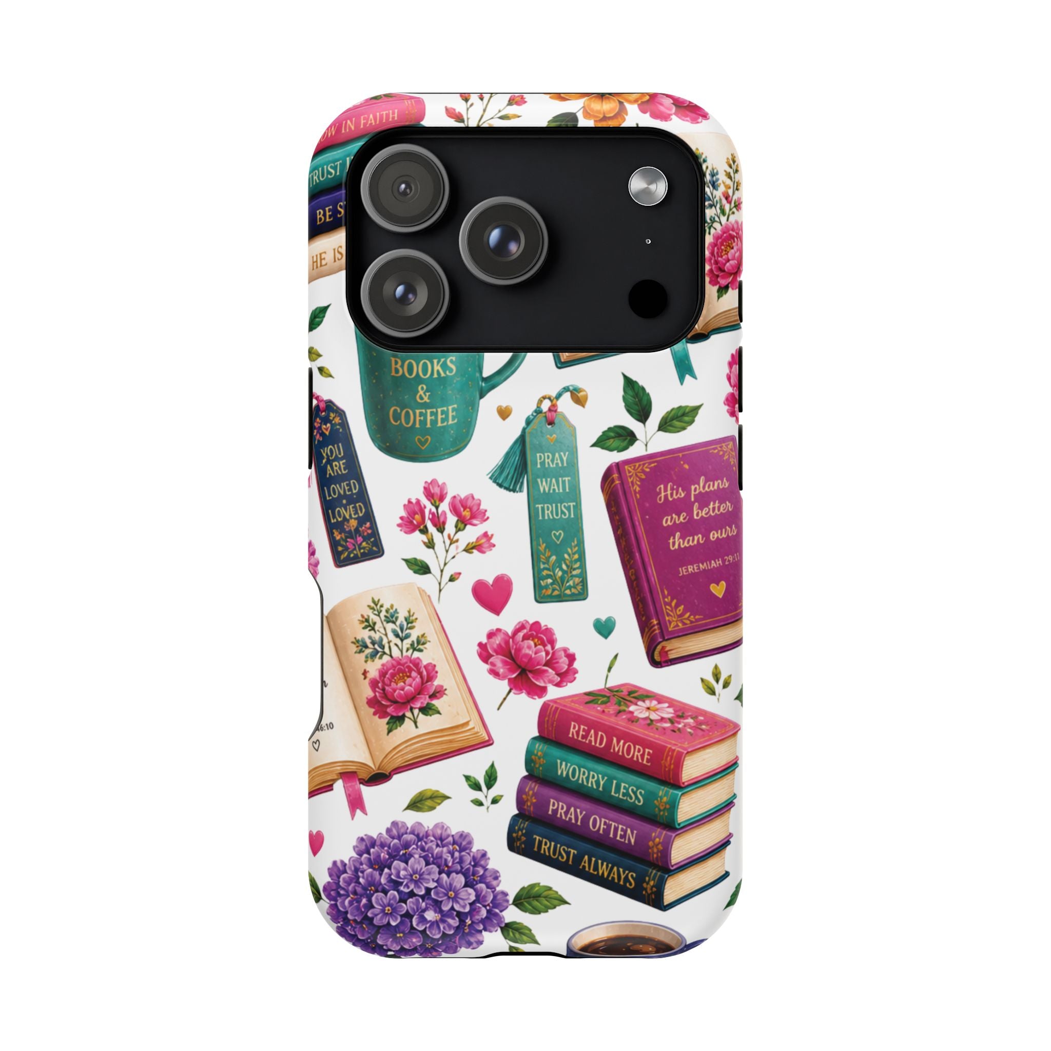 Christian Books & Coffee Phone Case — Magnetic Impact-Resistant Christian Gift