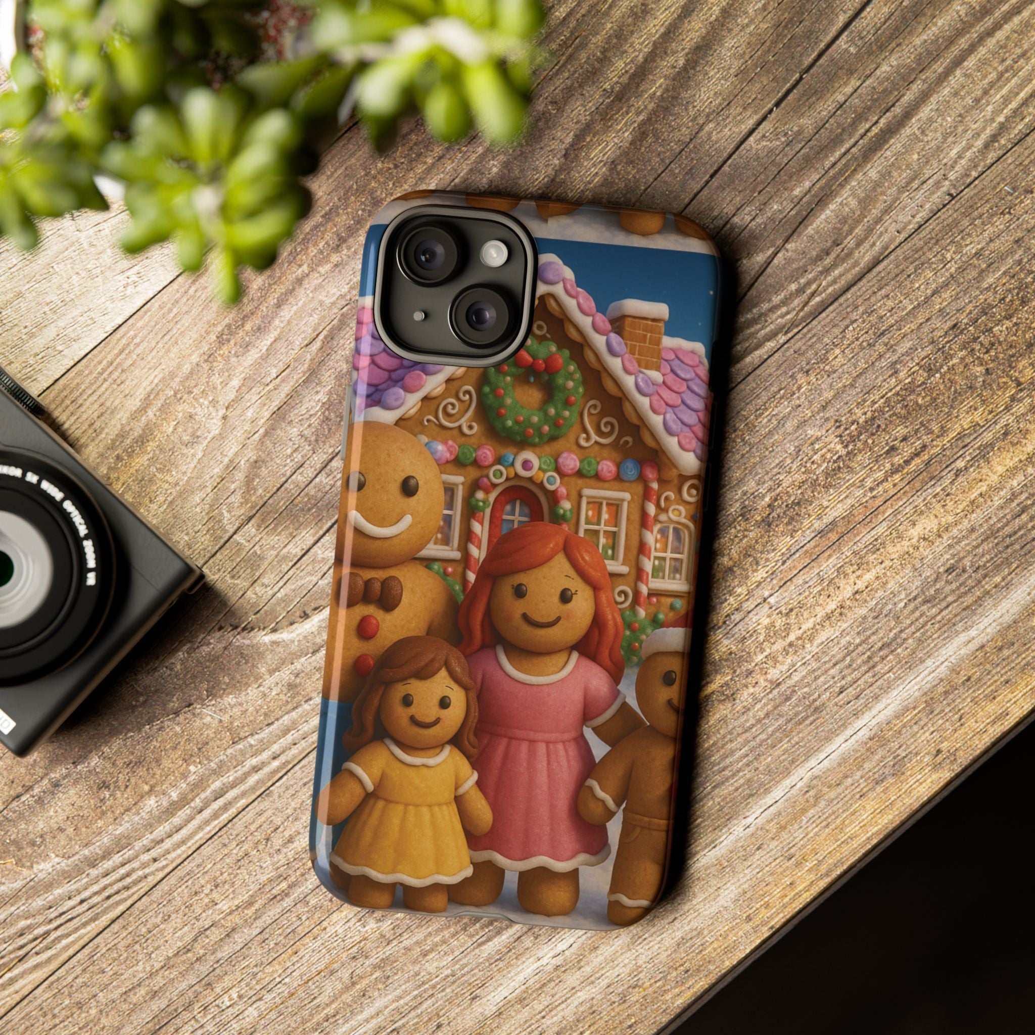 Coque de téléphone esthétique Famille en Pain d'Épices – Design d'inspiration vintage sur le thème de Noël – Étui stylé pour modèles iPhone et Samsung Galaxy