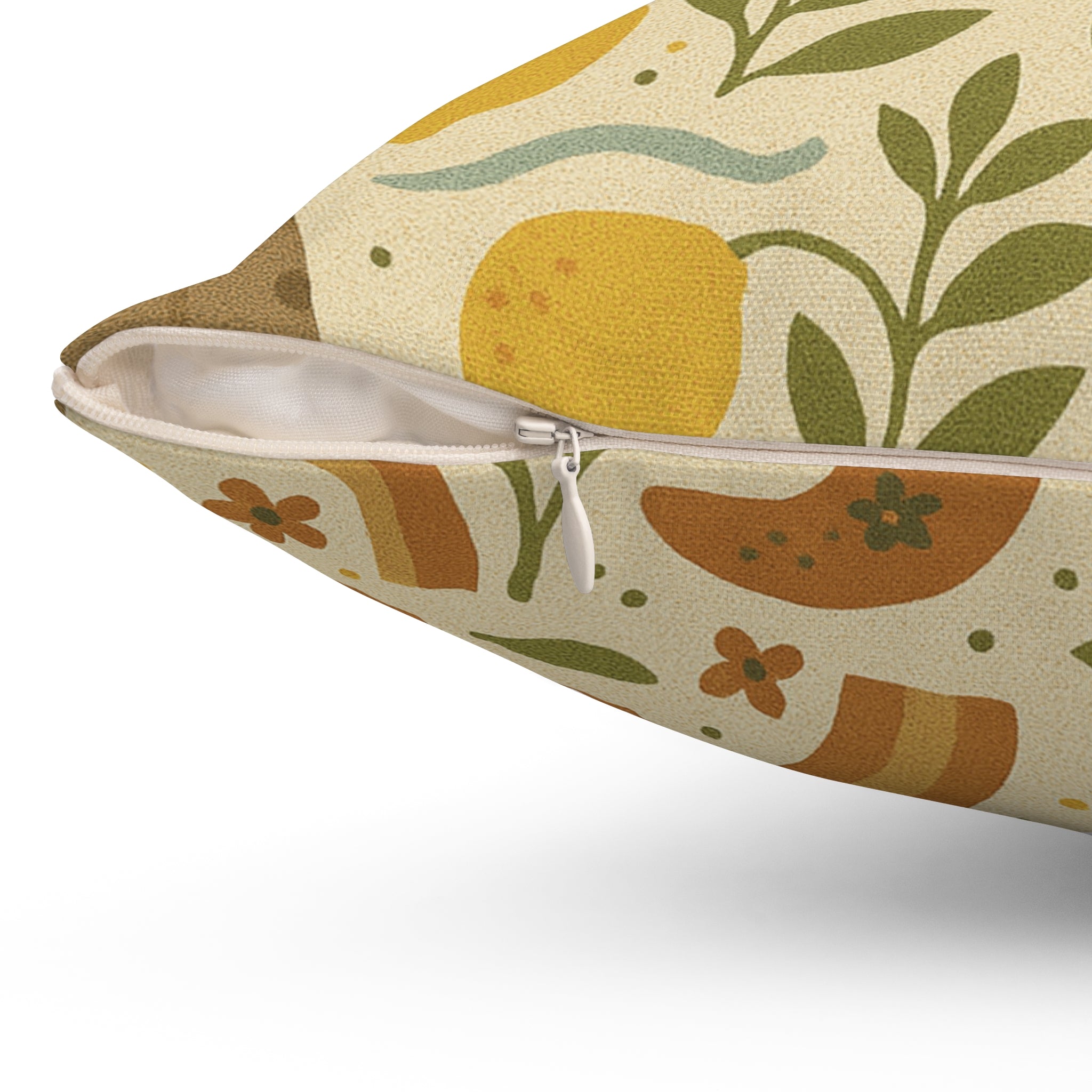 Boho Lemon Square Pillow  Decorative Throw Pillow with Yellow Lemons, Olive Branches & Floral Accents, Cozy Polyester Cover, Double-Sided Print, Zippered Bedroom, or Reading Nook