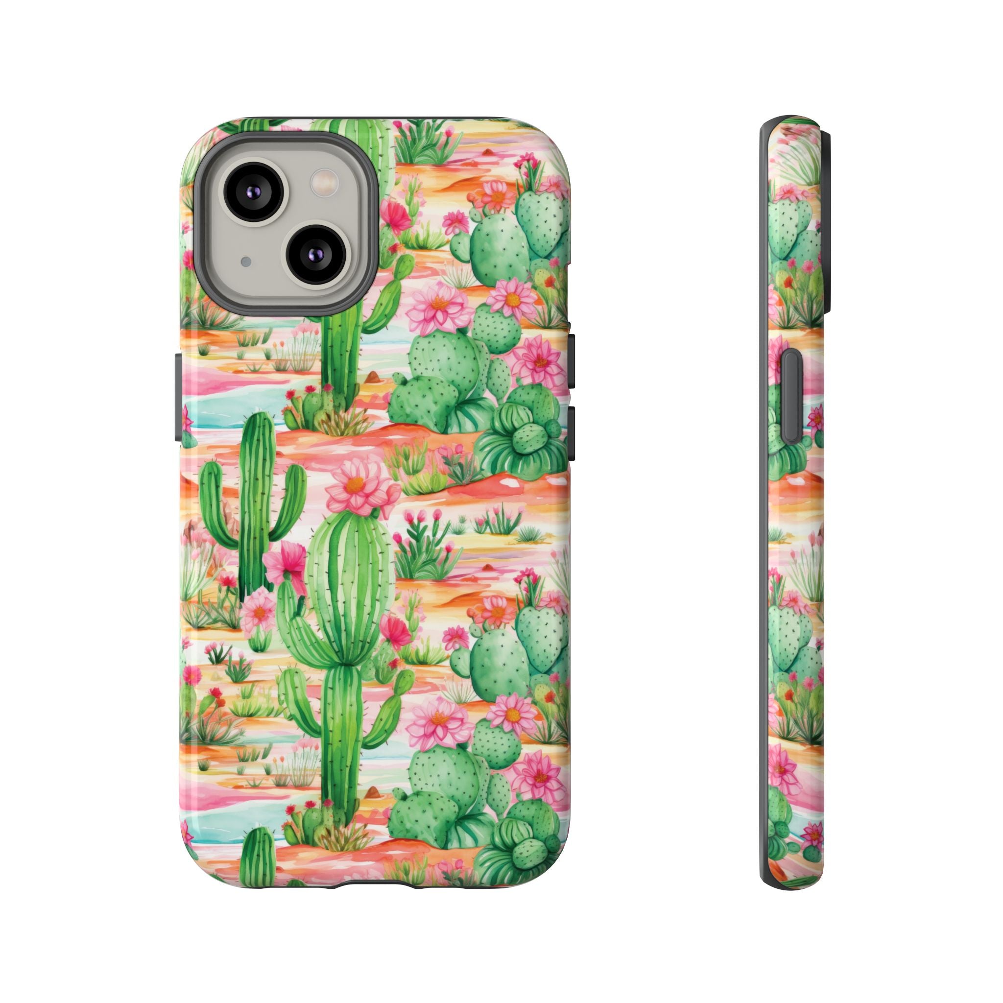 Pink and Mint Green Cactus Phone Case - Tough, Stylish Cover with Cactus Flowers | Durable Protection for iPhone & Android | Fresh Nature-Inspired Design!