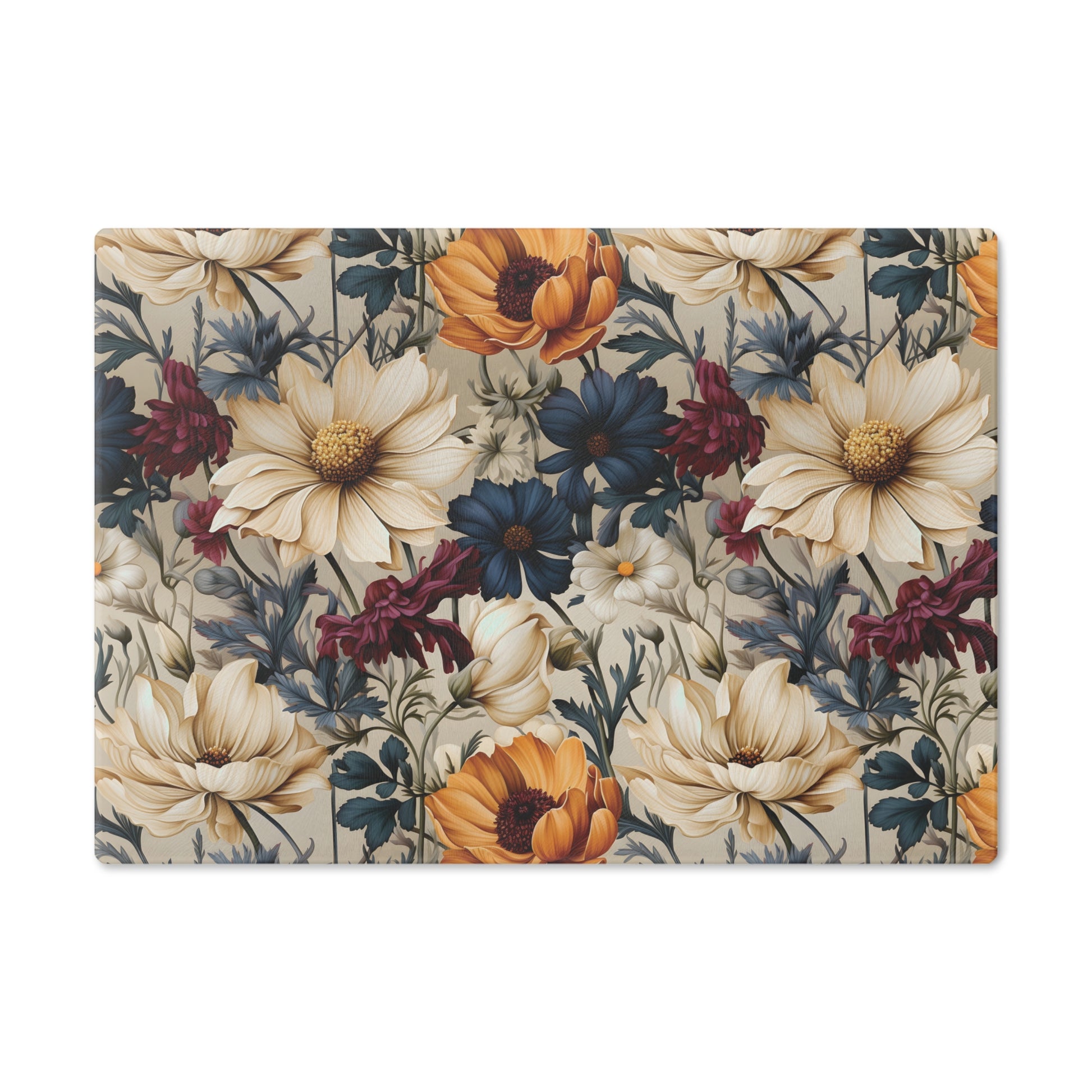 Durable Tempered Glass Cutting Board – Elegant Winter Floral Design | Heat-Resistant, Non-Slip, Stylish Kitchen Decor Navy, Amethyst, White & MorePerfect for Kitchen Prep, Chopping, and Serving with Style - MRSBYVALLE