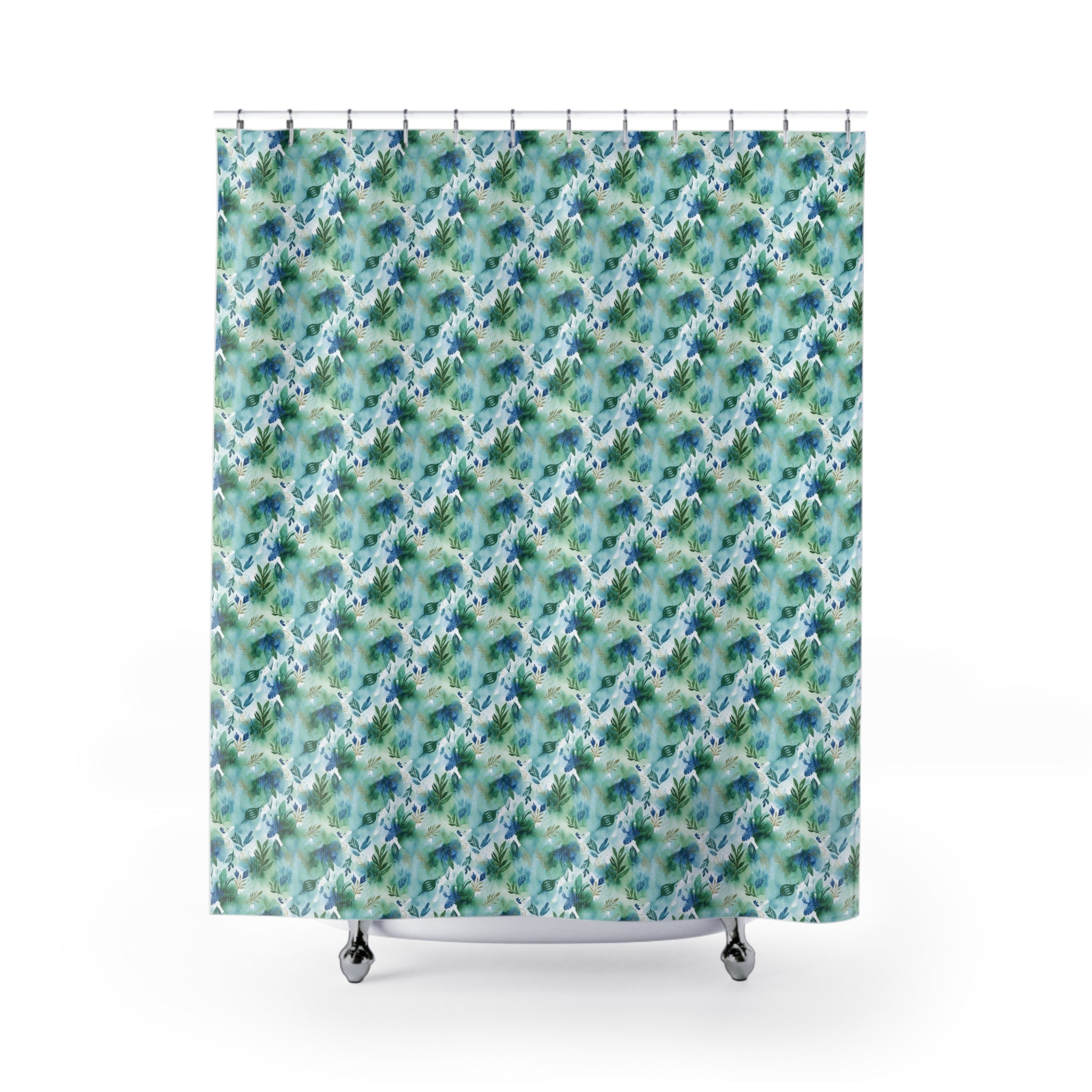 Boho Watercolor Shower Curtain | Modern Blue Green Artistic Design | Stylish Bathroom Upgrade | Unique Home Décor for a Fresh, Contemporary