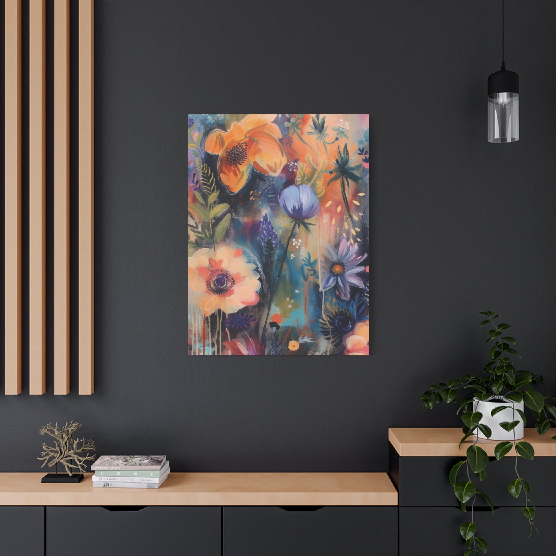 Boho Floral Wall Art Matte Canvas Stretched, Vibrant Botanical Design, Perfect for Living Room, Bedroom, or Office Decor, Adds a Stylish Touch to Any Space1.25" - MRSBYVALLE