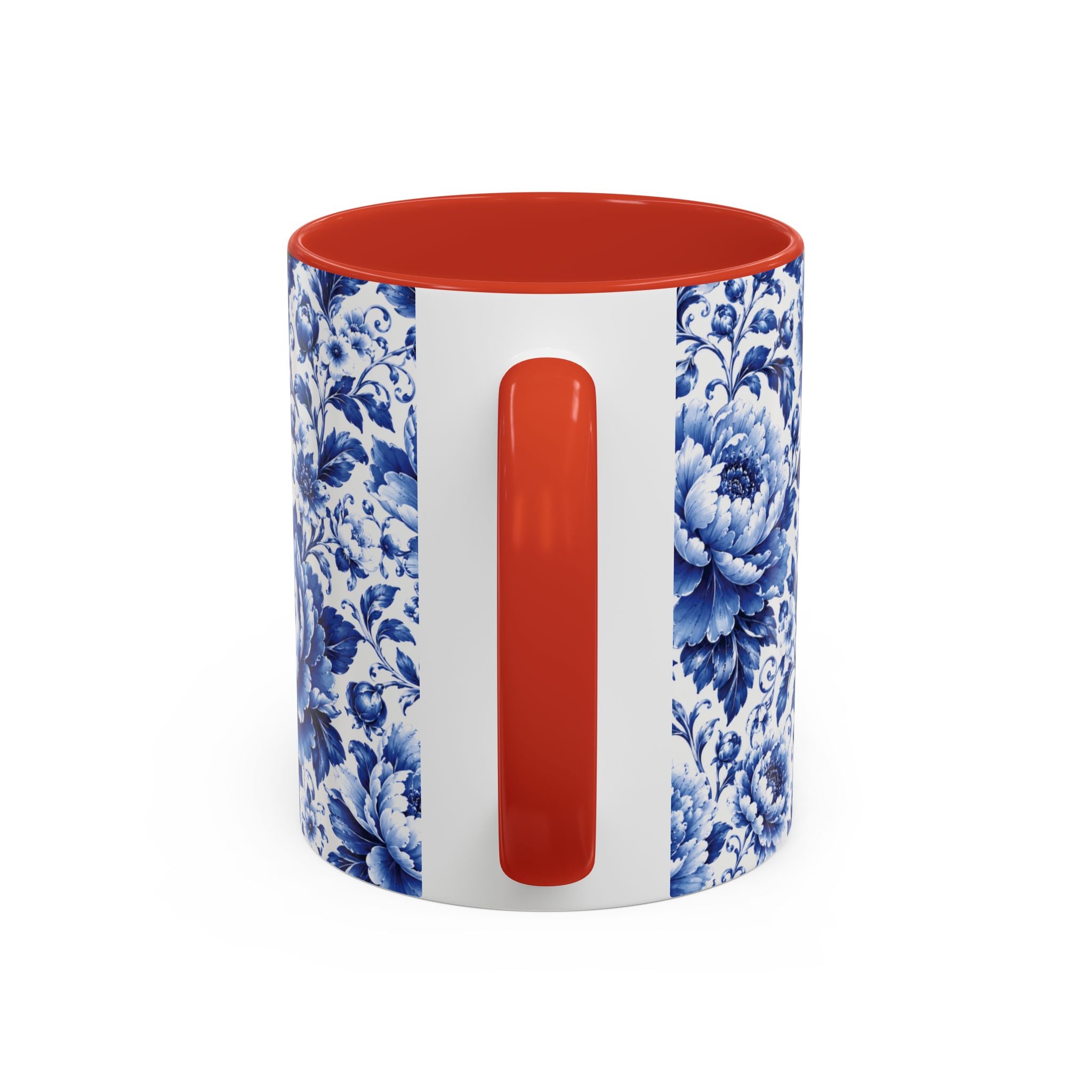 Blue Floral Ceramic Coffee Mug — Vintage Delft Peony Accent (11oz & 15oz) Blue & White Chinoiserie Tea Mug