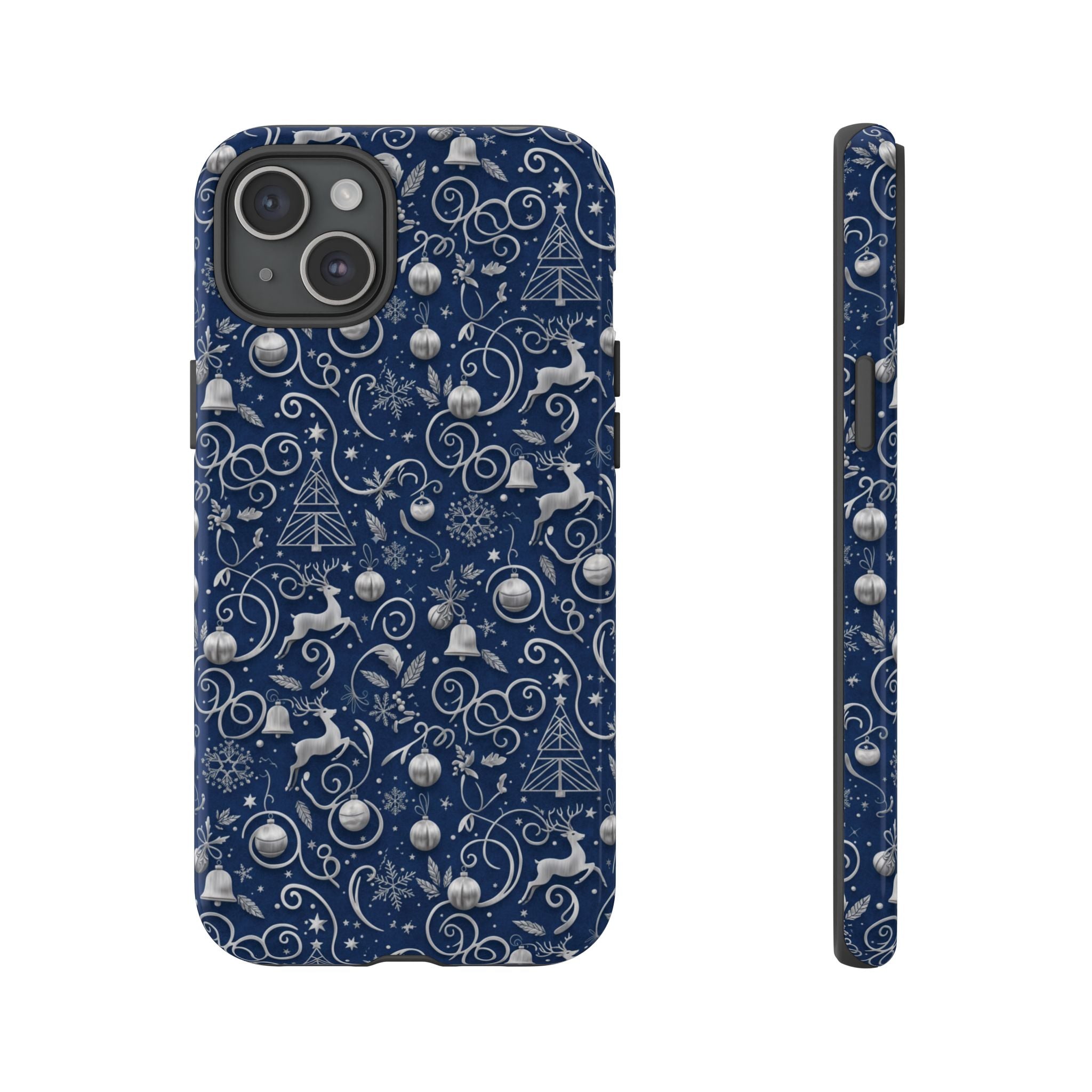 Blue & Silver Christmas Phone Case – Holiday Sparkle Design for iPhone 17, All iPhones & Galaxy | MRSBYVALLE Gift for Her