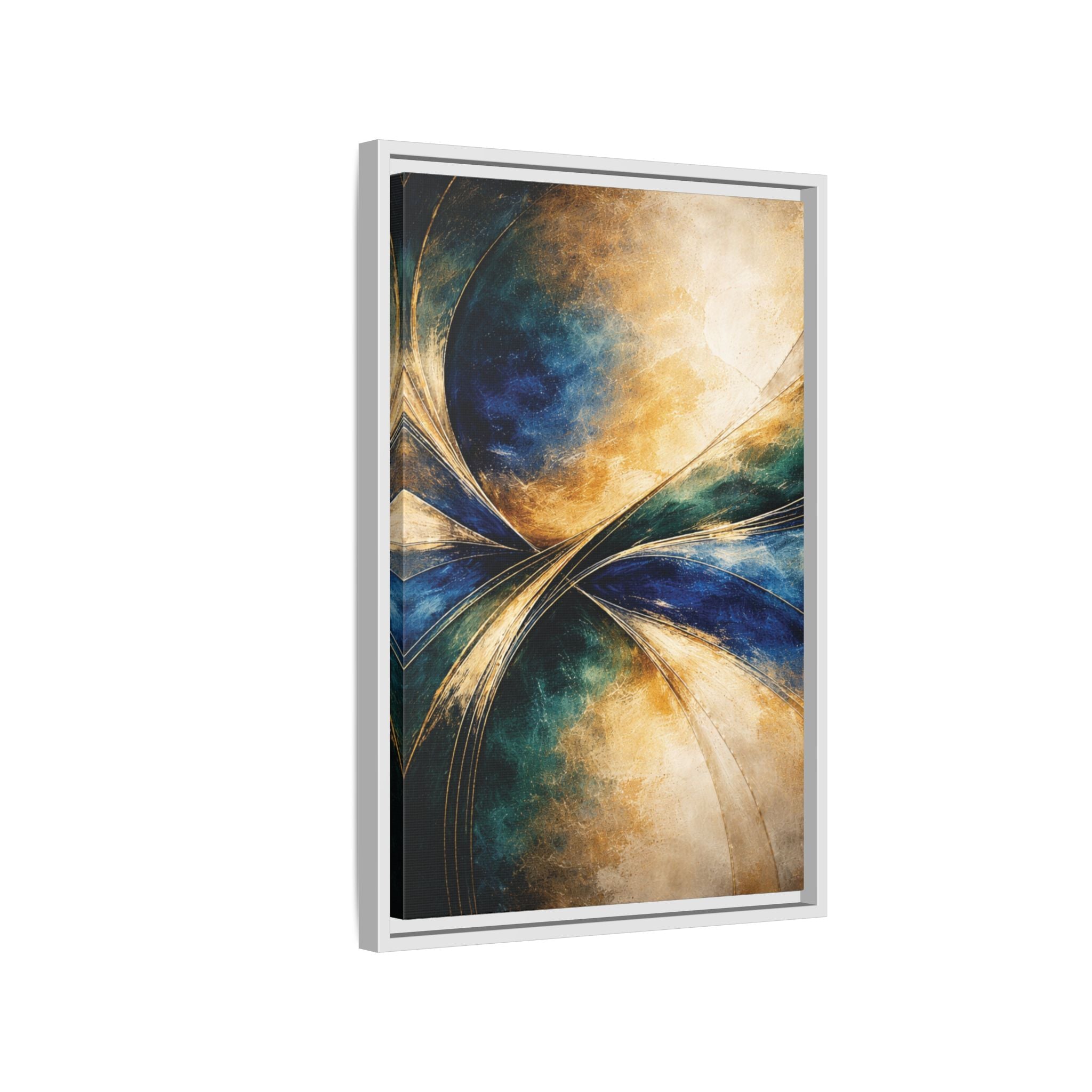 Gilded Convergence  Luxe NeoDeco Blue & Gold Abstract Wall Art Framed