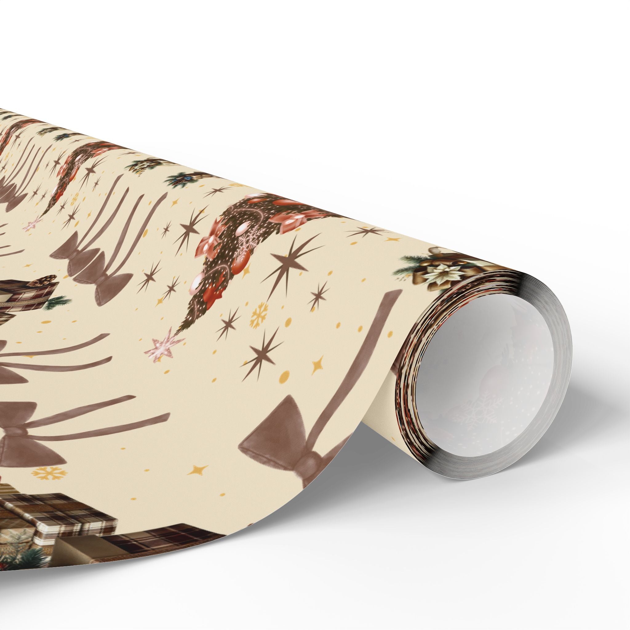 Brown Cozy Christmas Wrapping Paper Warm Holiday Gift Wrap with Tree Pattern  Festive Design