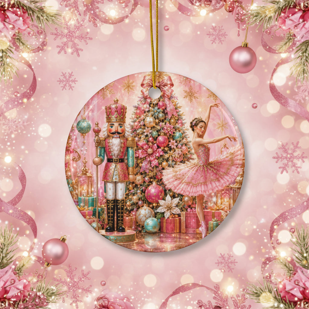 Nutcracker Ballet Ceramic Ornament — Pink Christmas Tree Holiday Decoration