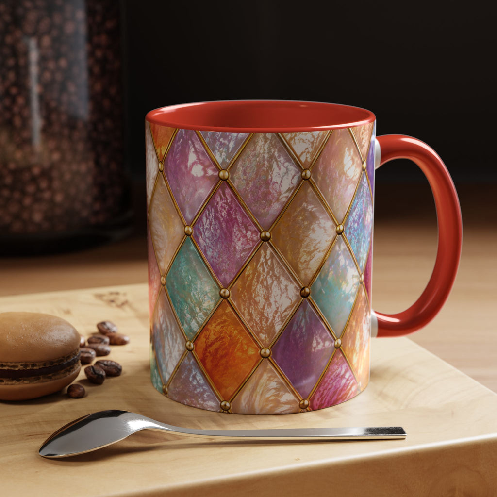 Colorful Jewel-Quilt Accent Coffee Mug — Vibrant Stained-Glass Pattern (11/15oz) Gift for her