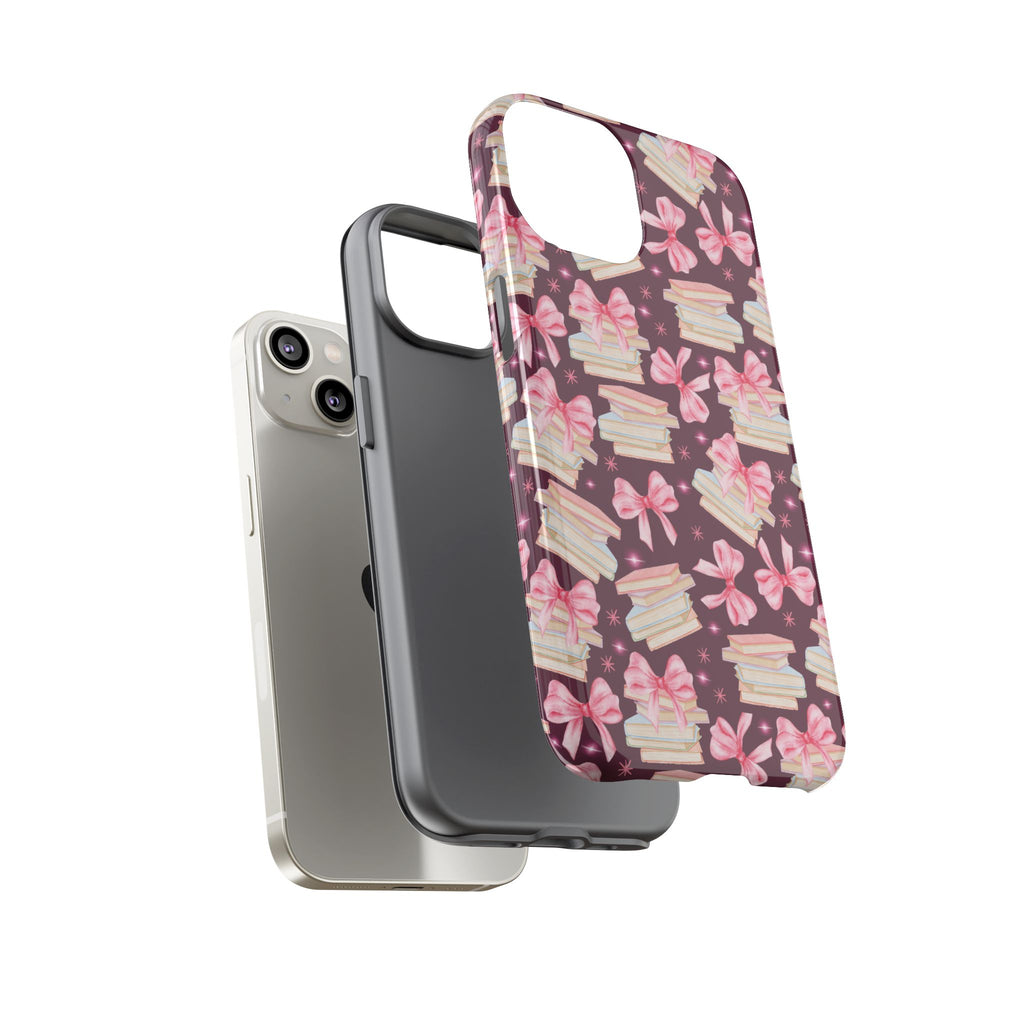 Coquette Pink Bows & Books Phone Case for iPhone 17 and Samsung, Pixel | Stylish Protective Cover Gift for Her Perfect for Floral Lover