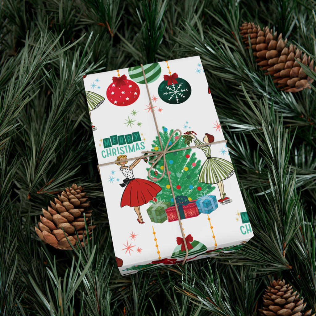 Retro Glam Christmas Wrapping Paper  50s Holiday Gift Wrap, Festive Fun Design for Stylish Presents, 3 Size Options Available Gift Mom