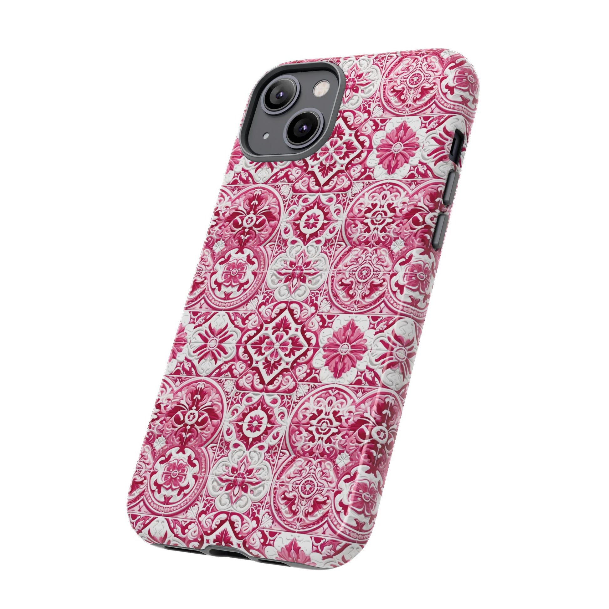Pink and White Mediterranean Tile Design Phone Case - Stylish, Protective Cover for All Models Gift for Mom Accessory Gift for Her